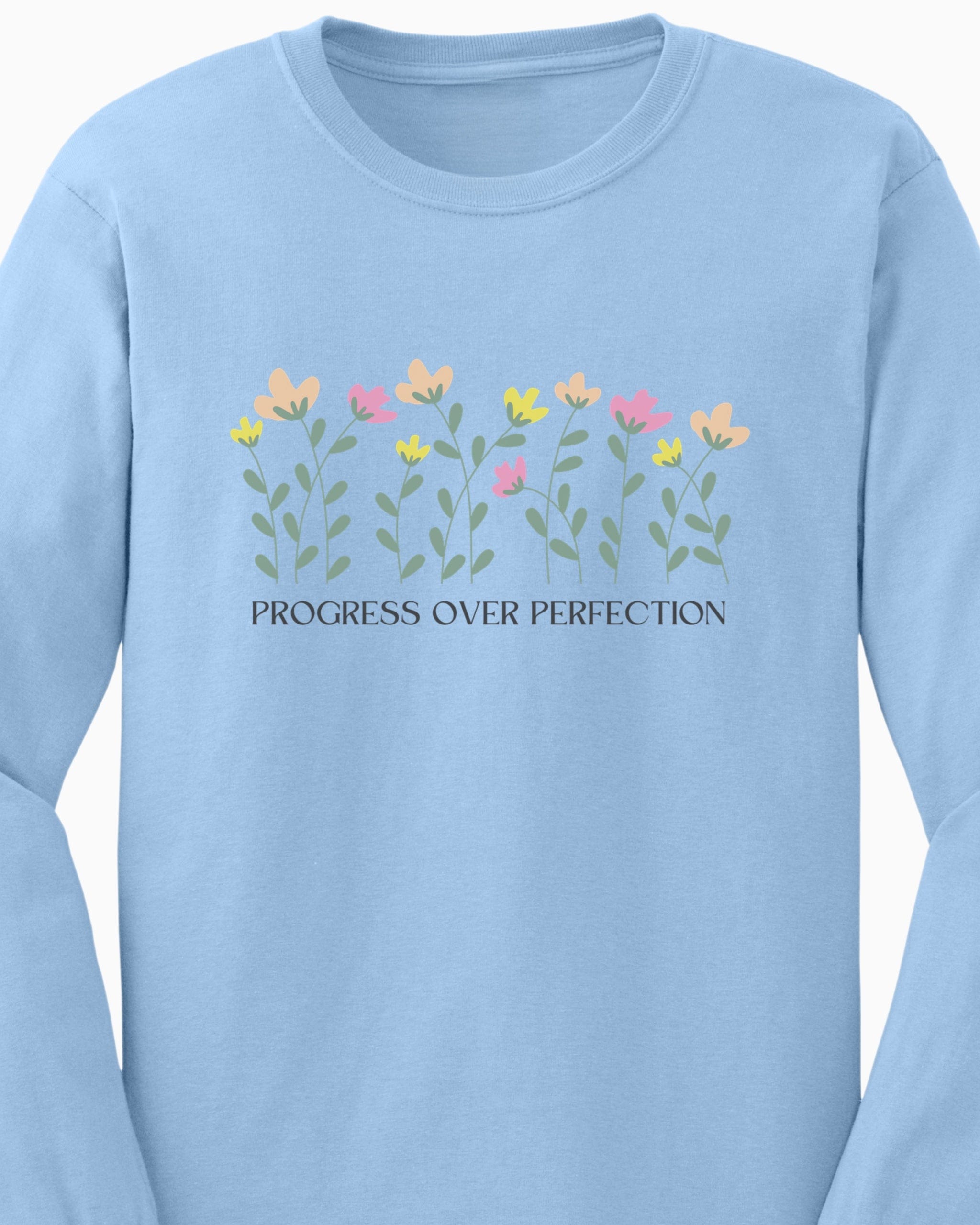 Progress Over Perfection Long Sleeve T-Shirt-Neurodiversity, ADHD & Autism Awareness & Acceptance Long-sleeve by Daily Bloom
