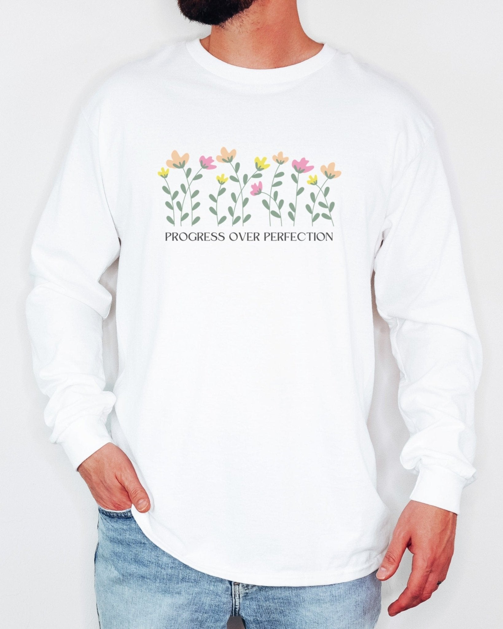 Autism Long - sleeve - Progress Over Perfection Long Sleeve T-Shirt - Daily Bloom