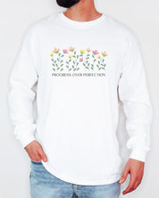 Progress Over Perfection Long Sleeve T-Shirt-Neurodiversity, ADHD & Autism Awareness & Acceptance Long-sleeve by Daily Bloom