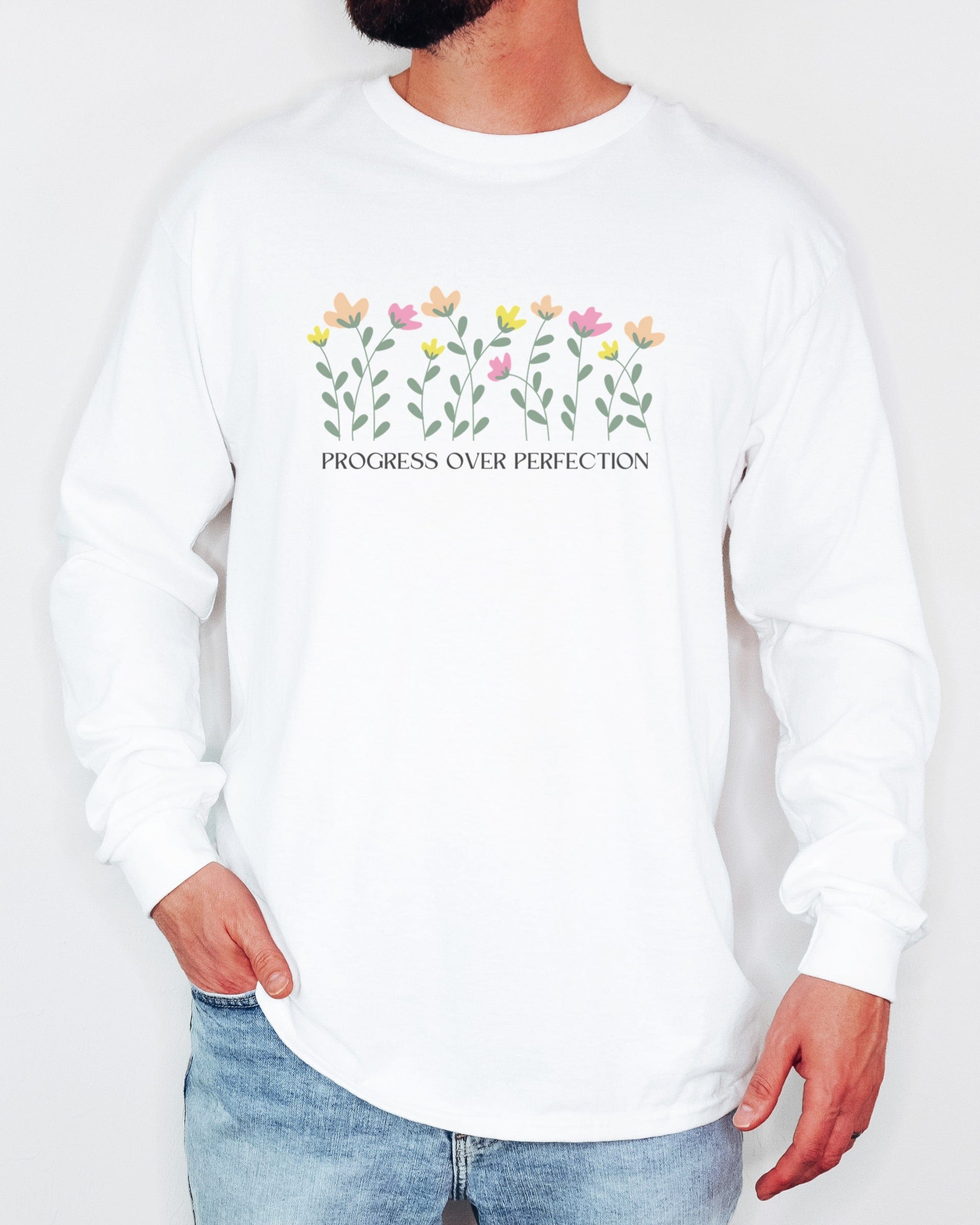 Progress Over Perfection Long Sleeve T-Shirt-Neurodiversity, ADHD & Autism Awareness & Acceptance Long-sleeve by Daily Bloom