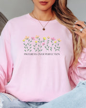 Progress Over Perfection Long Sleeve T-Shirt-Neurodiversity, ADHD & Autism Awareness & Acceptance Long-sleeve by Daily Bloom