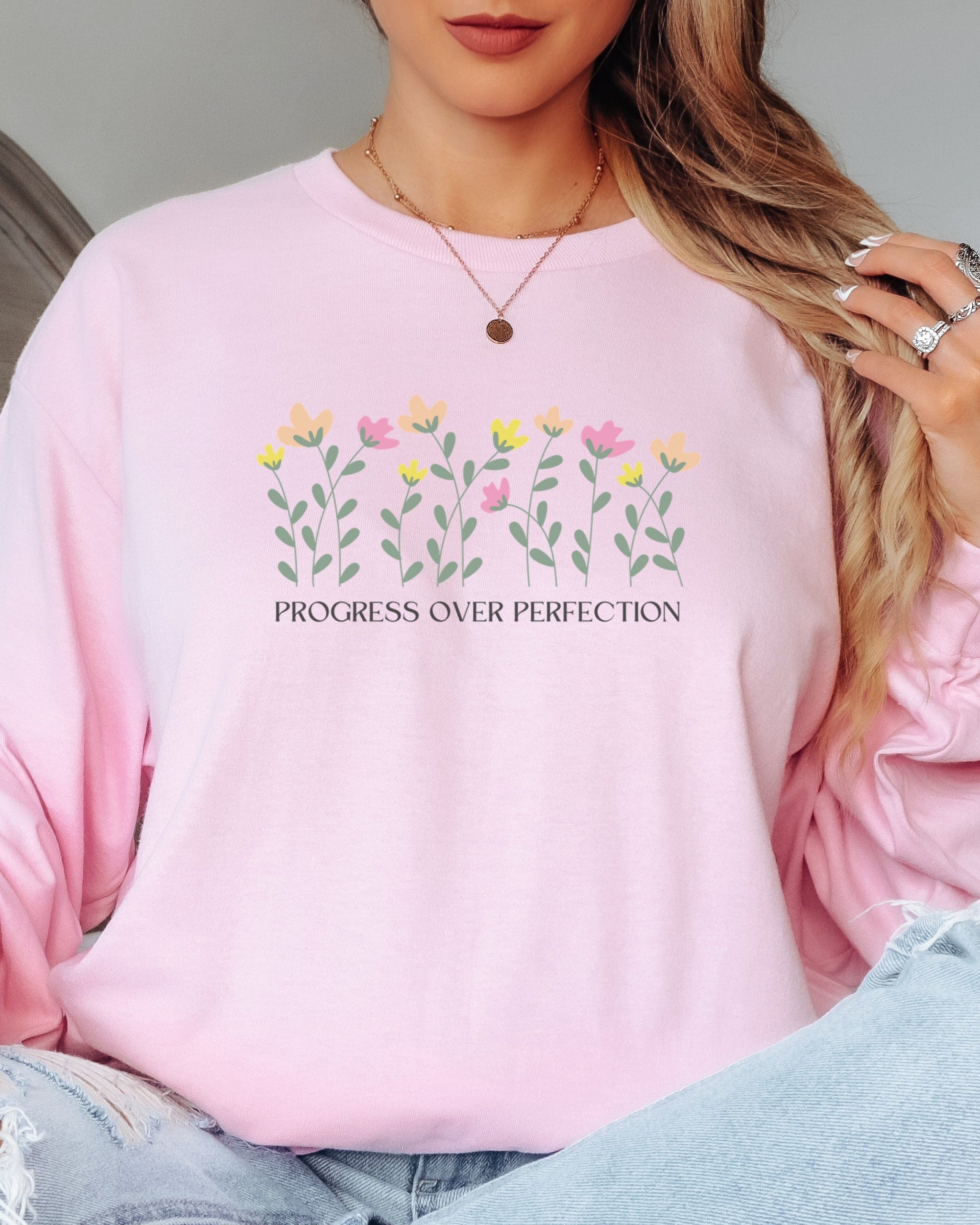 Progress Over Perfection Long Sleeve T-Shirt-Neurodiversity, ADHD & Autism Awareness & Acceptance Long-sleeve by Daily Bloom
