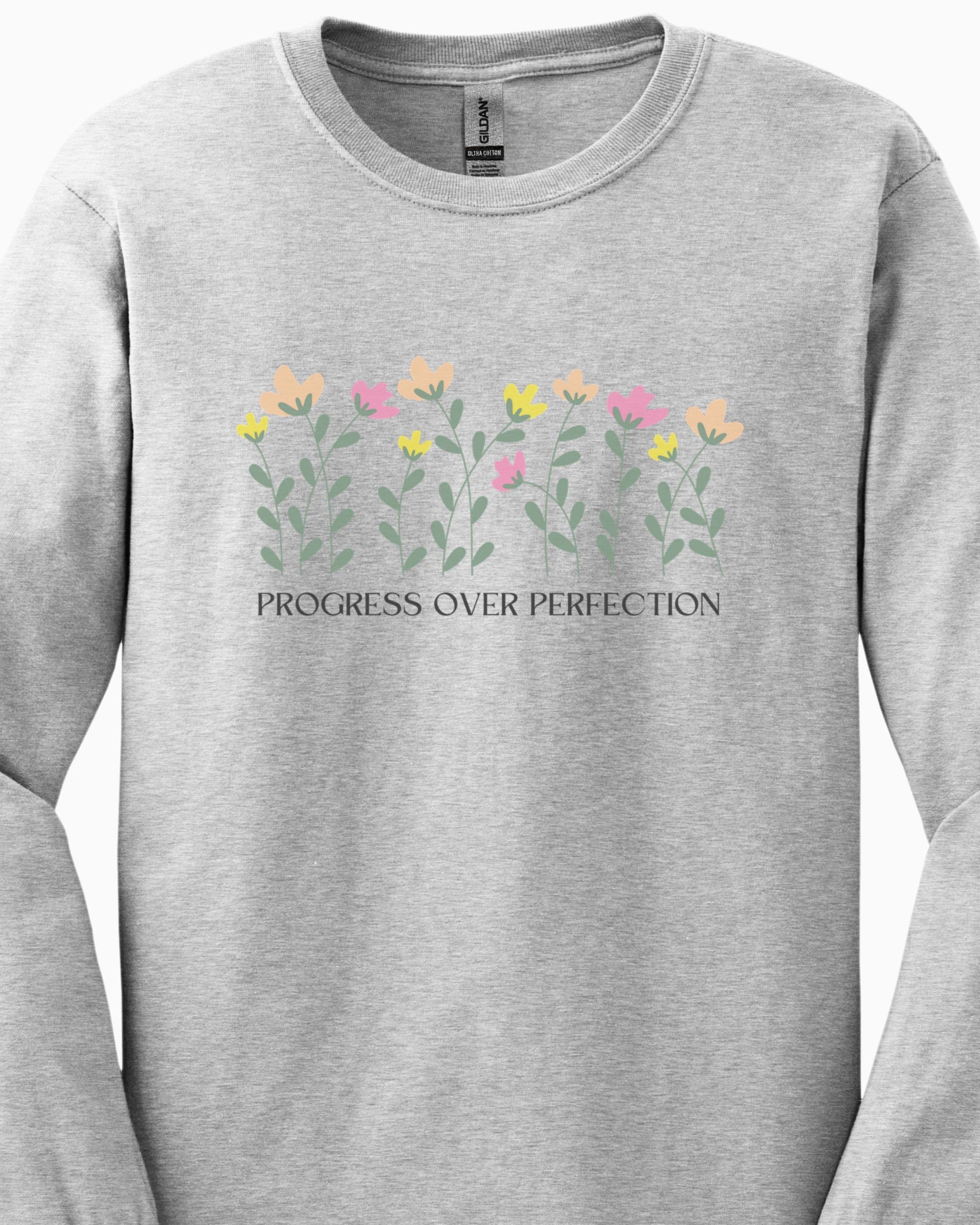 Progress Over Perfection Long Sleeve T-Shirt-Neurodiversity, ADHD & Autism Awareness & Acceptance Long-sleeve by Daily Bloom
