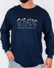 Progress Over Perfection Long Sleeve T-Shirt-Neurodiversity, ADHD & Autism Awareness & Acceptance Long-sleeve by Daily Bloom