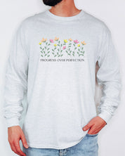Progress Over Perfection Long Sleeve T-Shirt-Neurodiversity, ADHD & Autism Awareness & Acceptance Long-sleeve by Daily Bloom