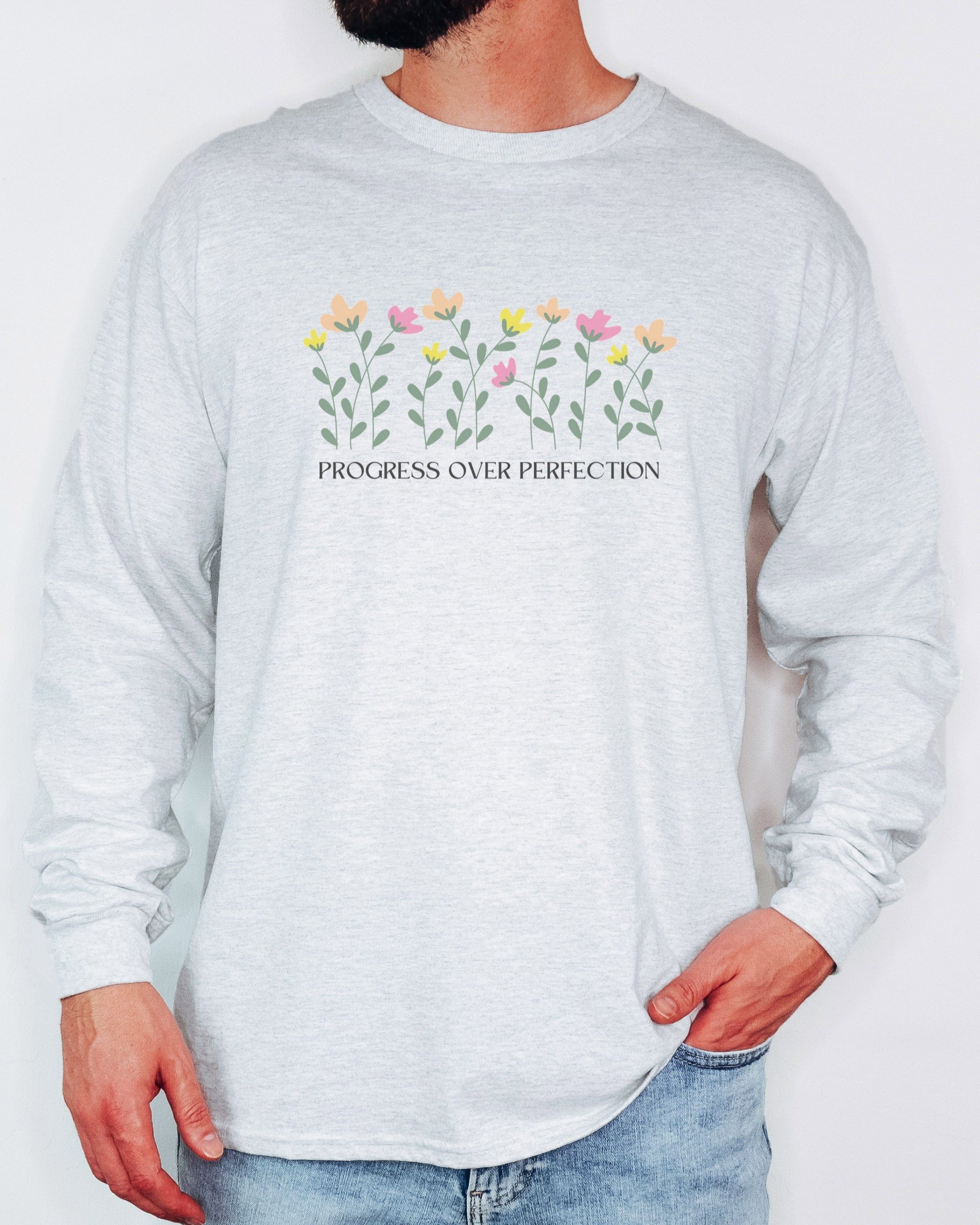 Progress Over Perfection Long Sleeve T-Shirt-Neurodiversity, ADHD & Autism Awareness & Acceptance Long-sleeve by Daily Bloom