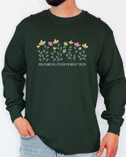 Progress Over Perfection Long Sleeve T-Shirt-Neurodiversity, ADHD & Autism Awareness & Acceptance Long-sleeve by Daily Bloom