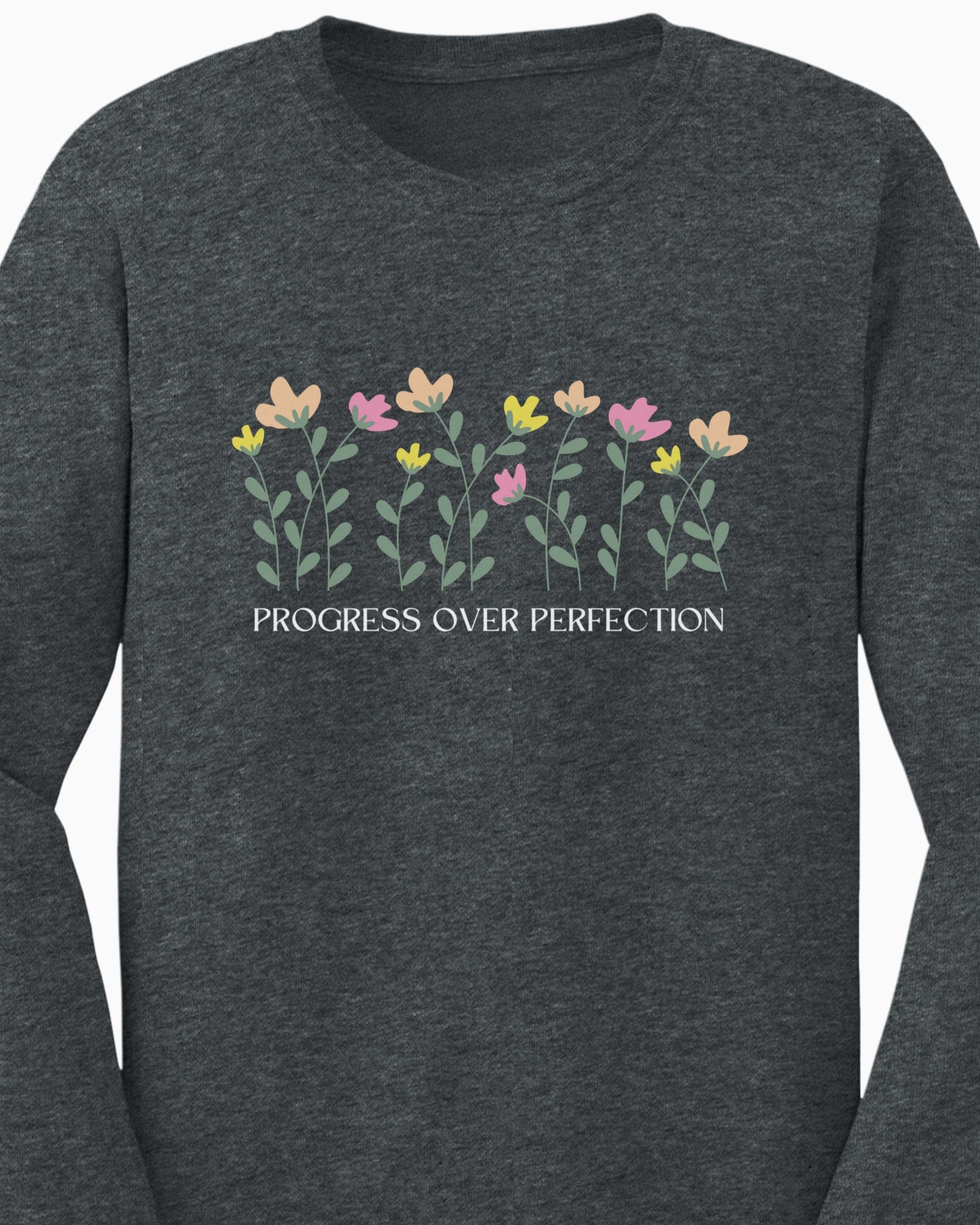 Progress Over Perfection Long Sleeve T-Shirt-Neurodiversity, ADHD & Autism Awareness & Acceptance Long-sleeve by Daily Bloom