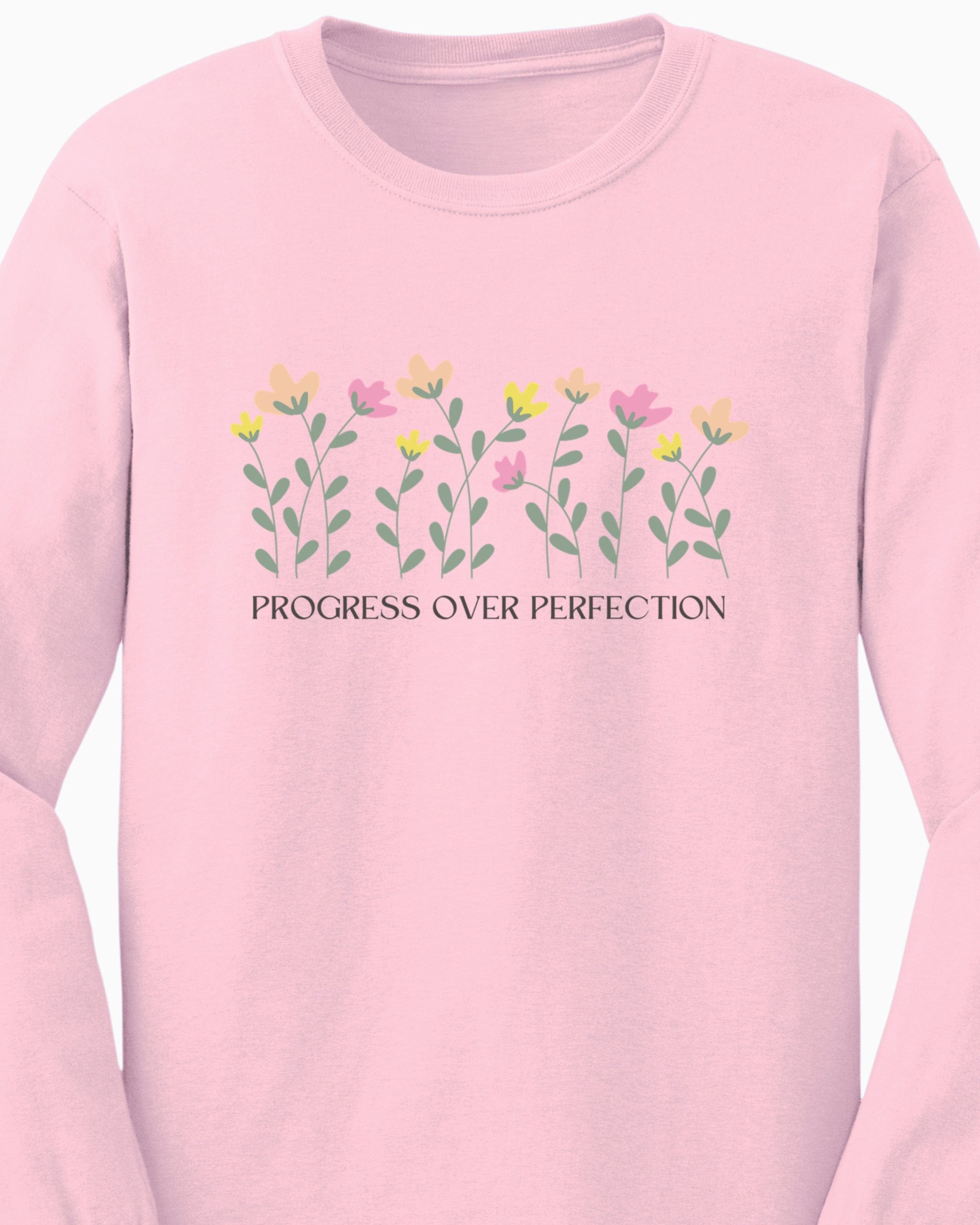 Progress Over Perfection Long Sleeve T-Shirt-Neurodiversity, ADHD & Autism Awareness & Acceptance Long-sleeve by Daily Bloom