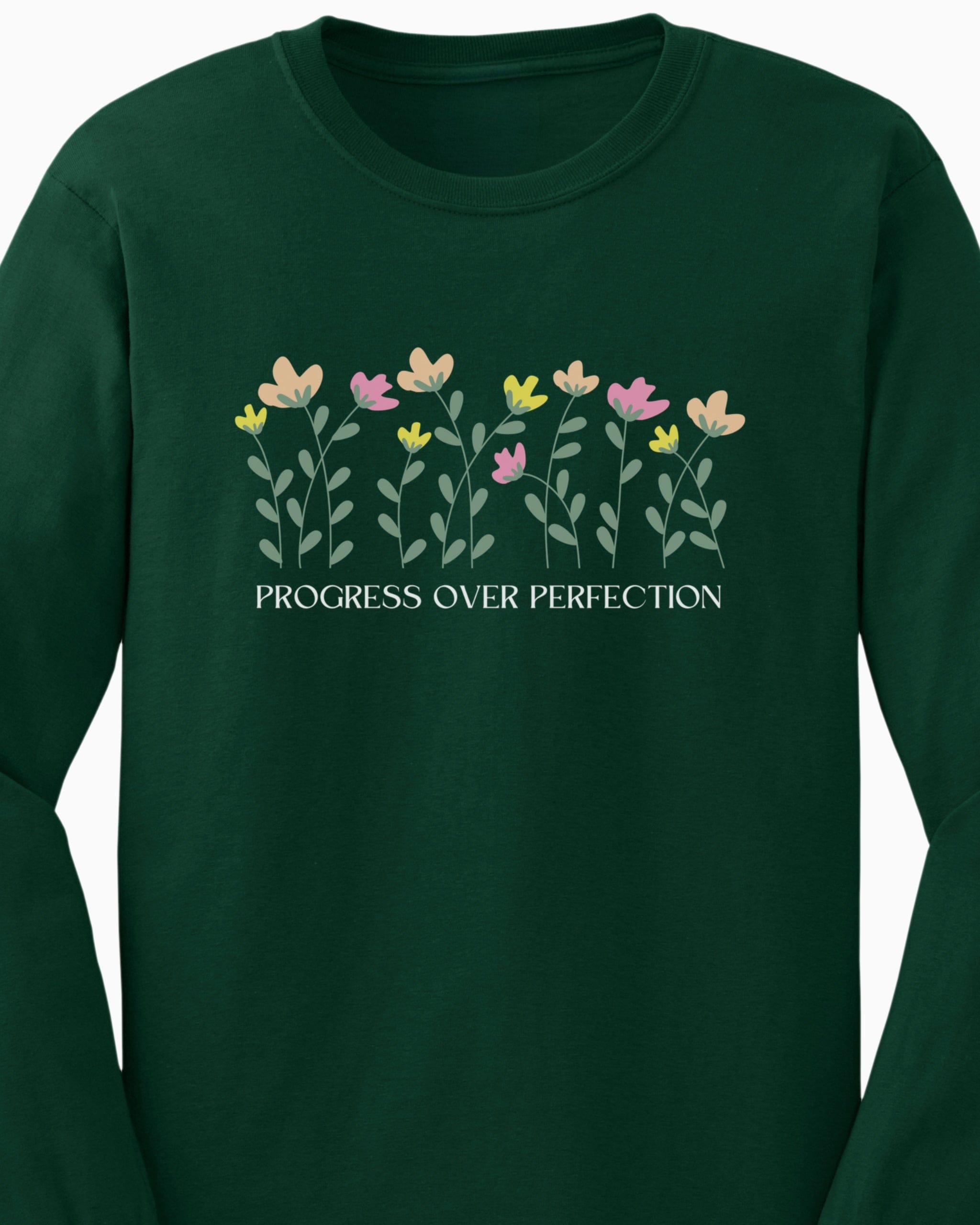 Progress Over Perfection Long Sleeve T-Shirt-Neurodiversity, ADHD & Autism Awareness & Acceptance Long-sleeve by Daily Bloom