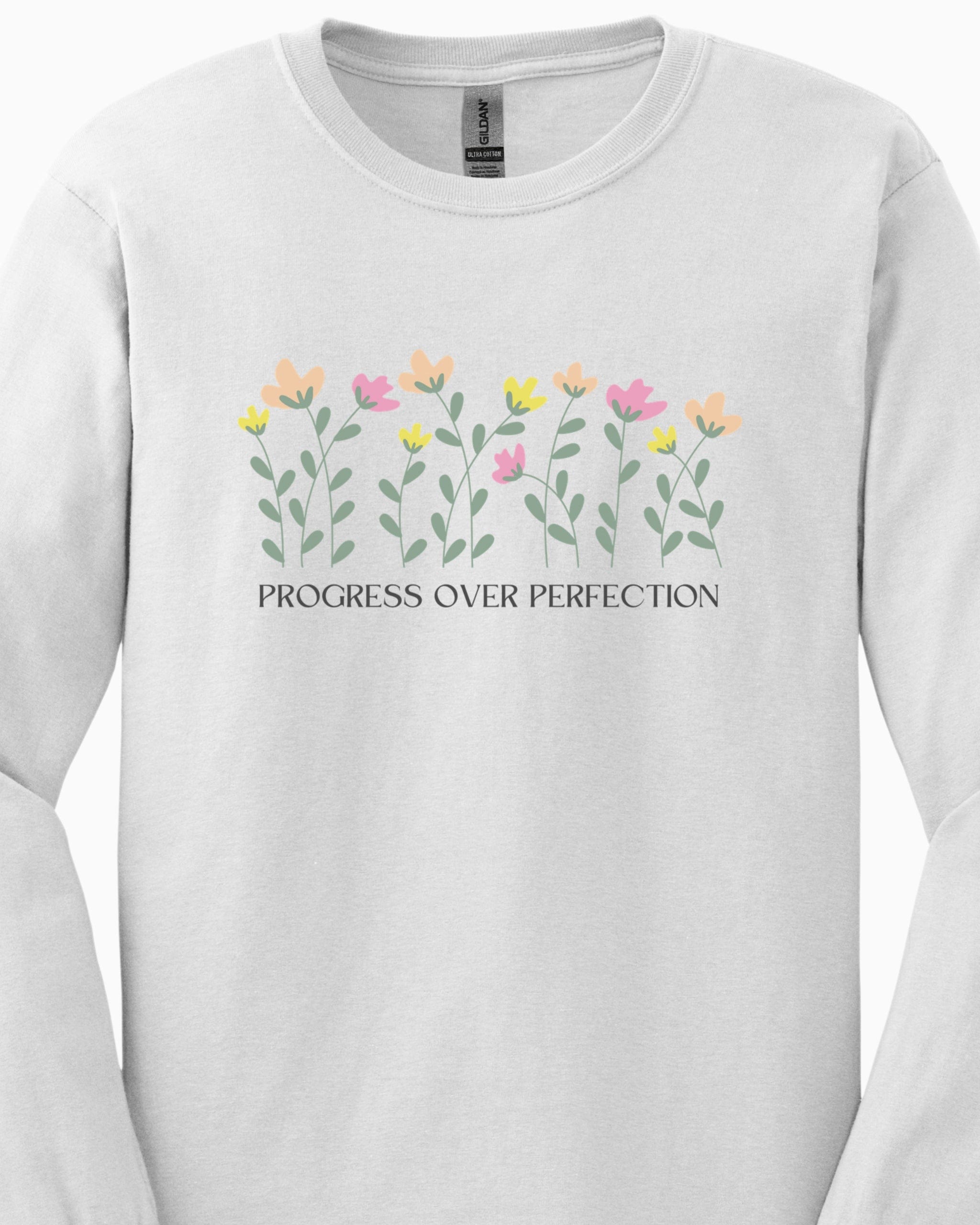Progress Over Perfection Long Sleeve T-Shirt-Neurodiversity, ADHD & Autism Awareness & Acceptance Long-sleeve by Daily Bloom