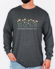 Progress Over Perfection Long Sleeve T-Shirt-Neurodiversity, ADHD & Autism Awareness & Acceptance Long-sleeve by Daily Bloom