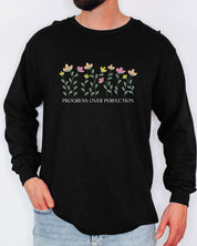 Progress Over Perfection Long Sleeve T-Shirt-Neurodiversity, ADHD & Autism Awareness & Acceptance Long-sleeve by Daily Bloom