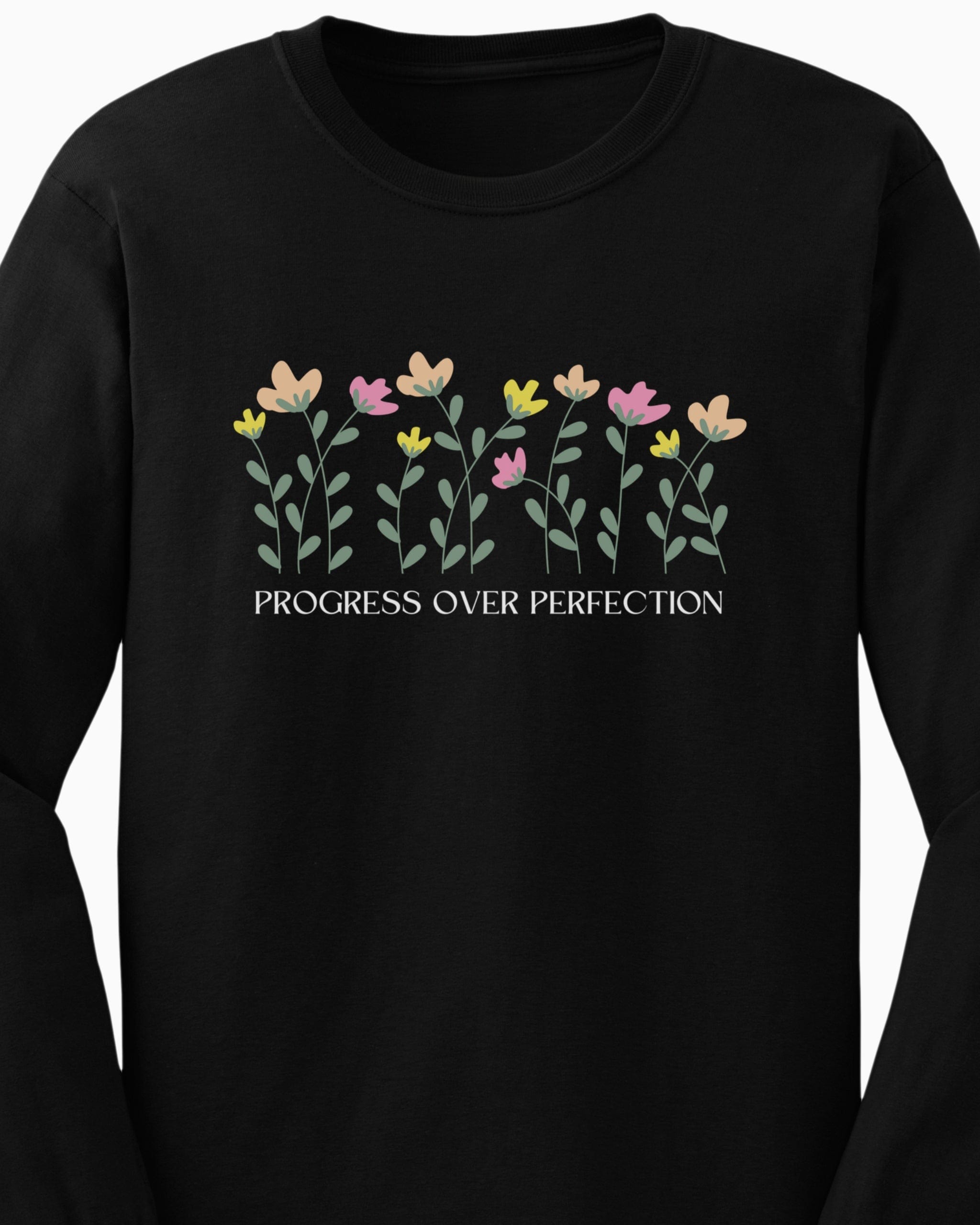 Progress Over Perfection Long Sleeve T-Shirt-Neurodiversity, ADHD & Autism Awareness & Acceptance Long-sleeve by Daily Bloom