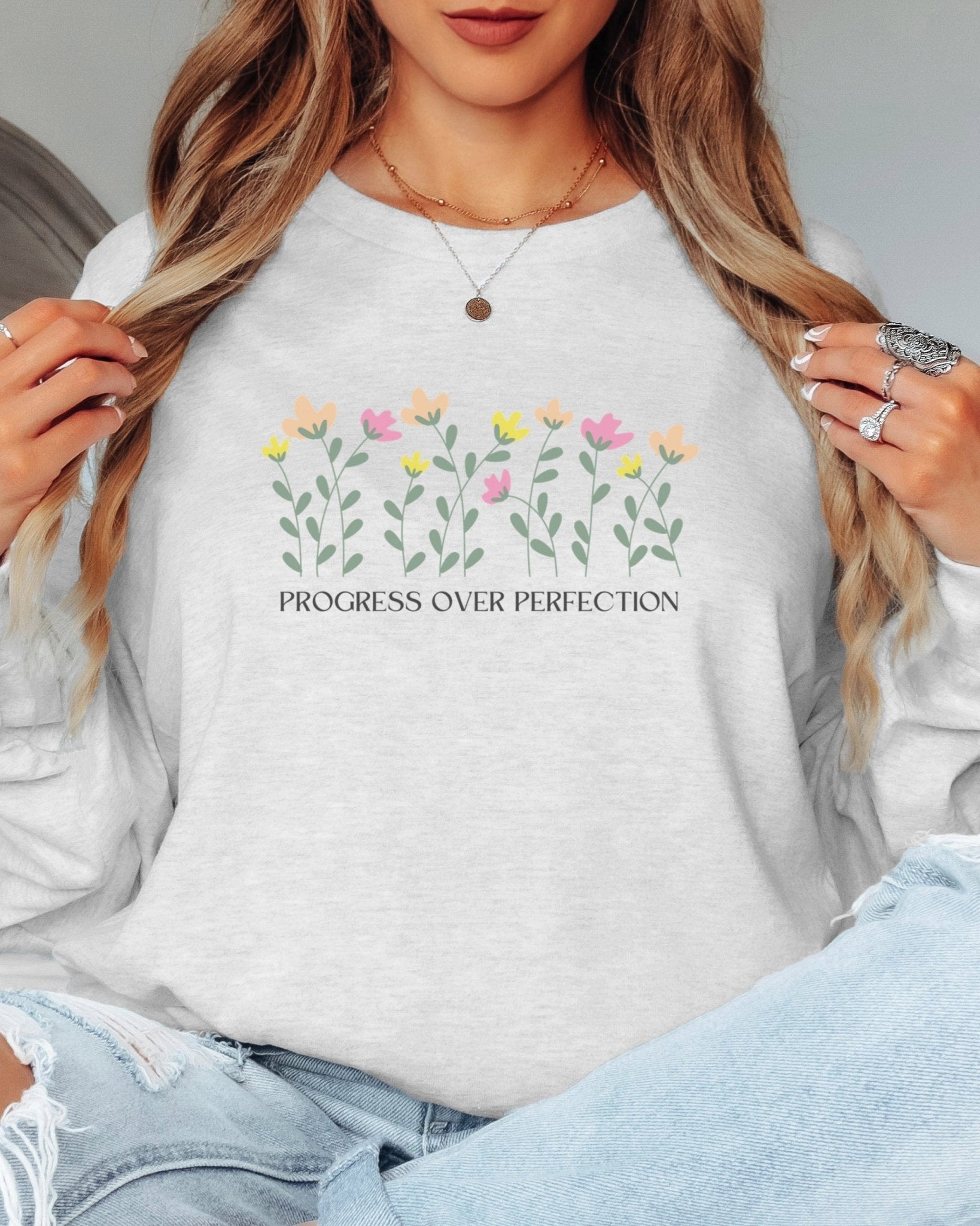 Autism Long - sleeve - Progress Over Perfection Long Sleeve T-Shirt - Daily Bloom