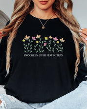 Progress Over Perfection Long Sleeve T-Shirt-Neurodiversity, ADHD & Autism Awareness & Acceptance Long-sleeve by Daily Bloom