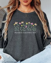 Progress Over Perfection Long Sleeve T-Shirt-Neurodiversity, ADHD & Autism Awareness & Acceptance Long-sleeve by Daily Bloom