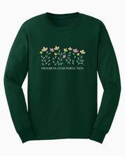 Progress Over Perfection Long Sleeve T-Shirt-Forest Green-Neurodiversity, ADHD & Autism Awareness & Acceptance Long-sleeve by Daily Bloom