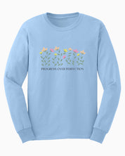 Progress Over Perfection Long Sleeve T-Shirt-Light Blue-Neurodiversity, ADHD & Autism Awareness & Acceptance Long-sleeve by Daily Bloom
