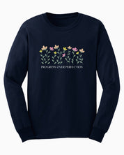 Progress Over Perfection Long Sleeve T-Shirt-Navy-Neurodiversity, ADHD & Autism Awareness & Acceptance Long-sleeve by Daily Bloom