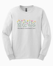 Progress Over Perfection Long Sleeve T-Shirt-White-Neurodiversity, ADHD & Autism Awareness & Acceptance Long-sleeve by Daily Bloom