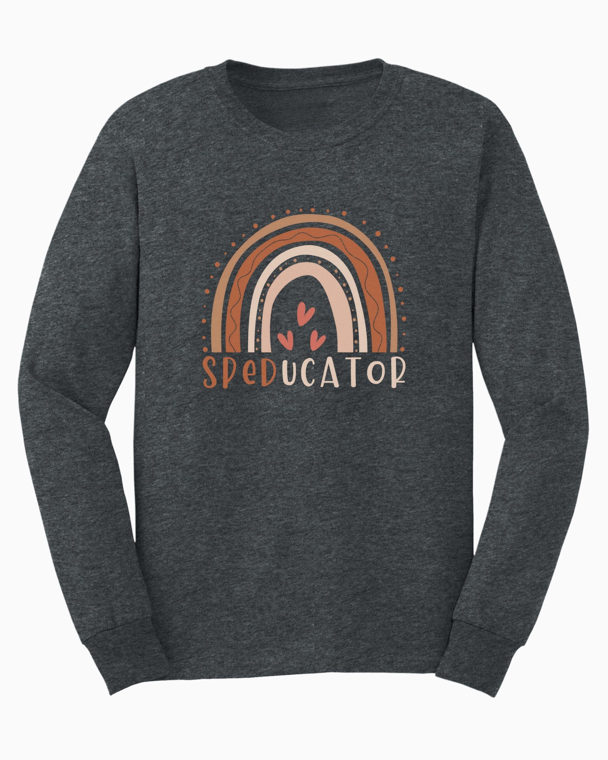 SPEDucator Boho Rainbow Long Sleeve T-Shirt-Dark Heather-Neurodiversity, ADHD & Autism Awareness & Acceptance Long-sleeve by Daily Bloom