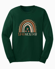 SPEDucator Boho Rainbow Long Sleeve T-Shirt-Forest Green-Neurodiversity, ADHD & Autism Awareness & Acceptance Long-sleeve by Daily Bloom