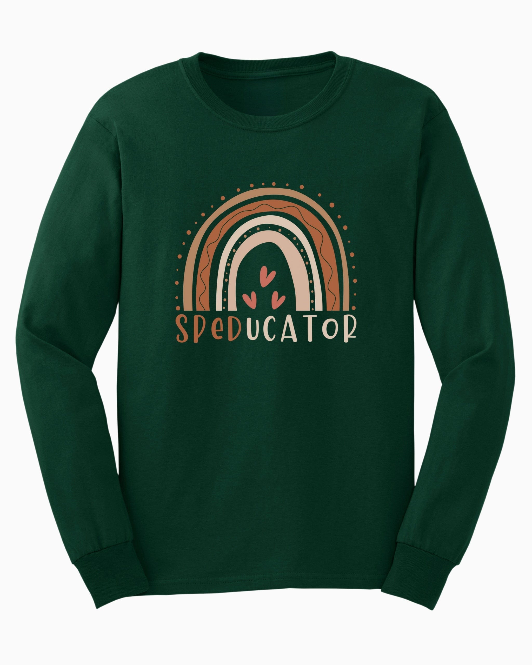 SPEDucator Boho Rainbow Long Sleeve T-Shirt-Forest Green-Neurodiversity, ADHD & Autism Awareness & Acceptance Long-sleeve by Daily Bloom