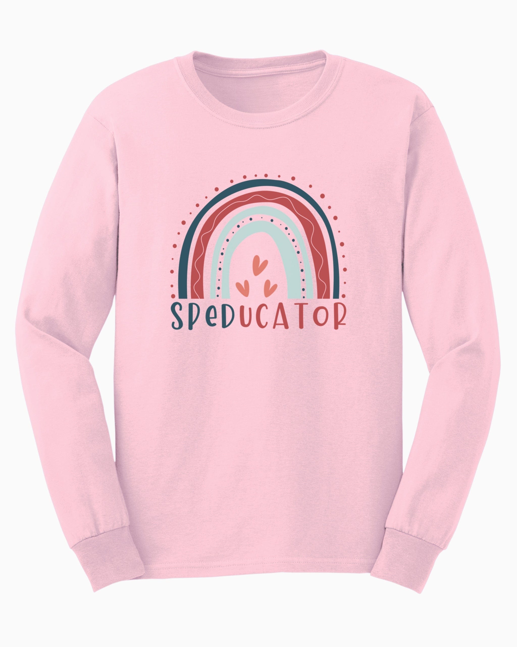 SPEDucator Boho Rainbow Long Sleeve T-Shirt-Light Pink-Neurodiversity, ADHD & Autism Awareness & Acceptance Long-sleeve by Daily Bloom