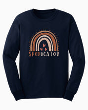 SPEDucator Boho Rainbow Long Sleeve T-Shirt-Navy-Neurodiversity, ADHD & Autism Awareness & Acceptance Long-sleeve by Daily Bloom