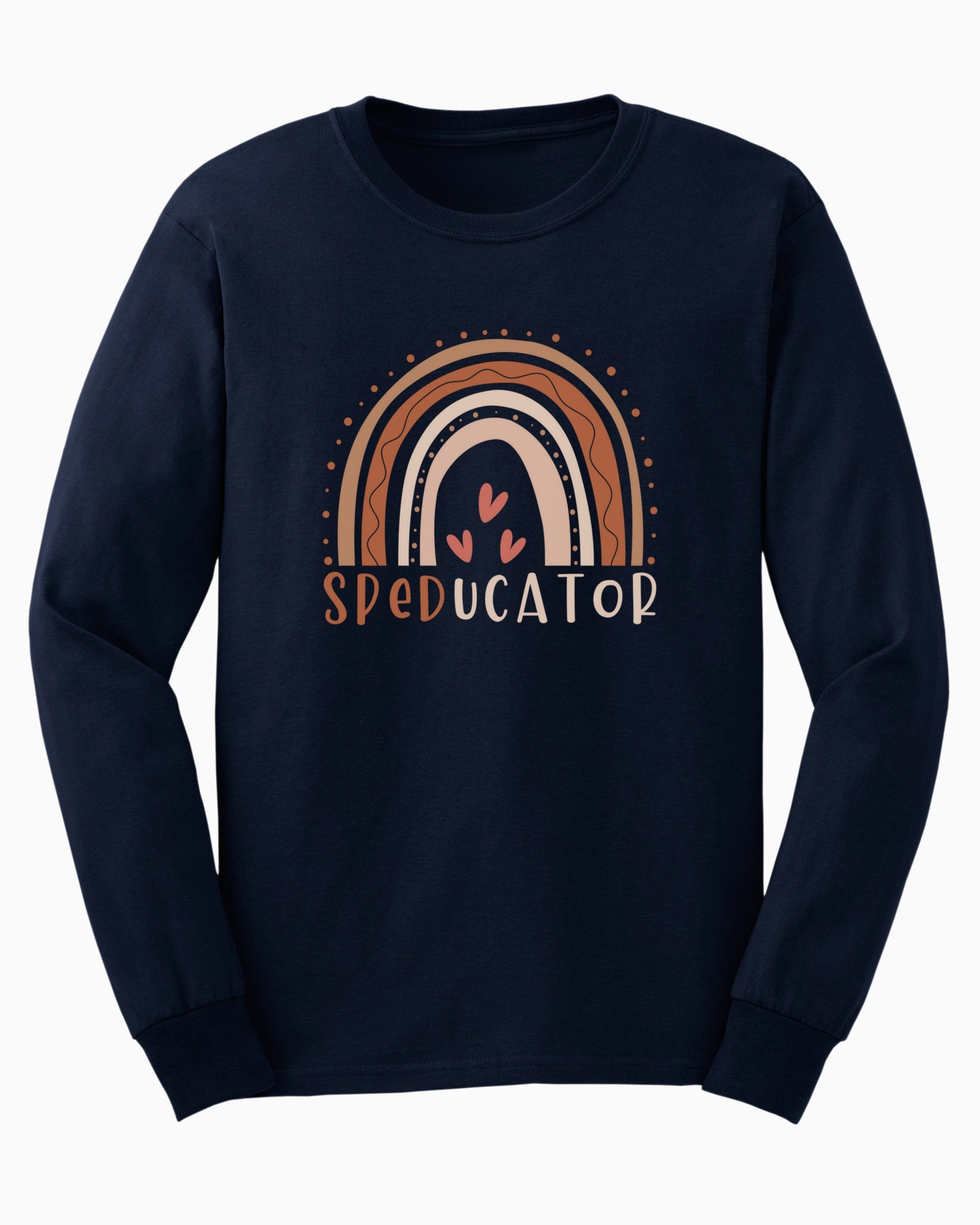 SPEDucator Boho Rainbow Long Sleeve T-Shirt-Navy-Neurodiversity, ADHD & Autism Awareness & Acceptance Long-sleeve by Daily Bloom