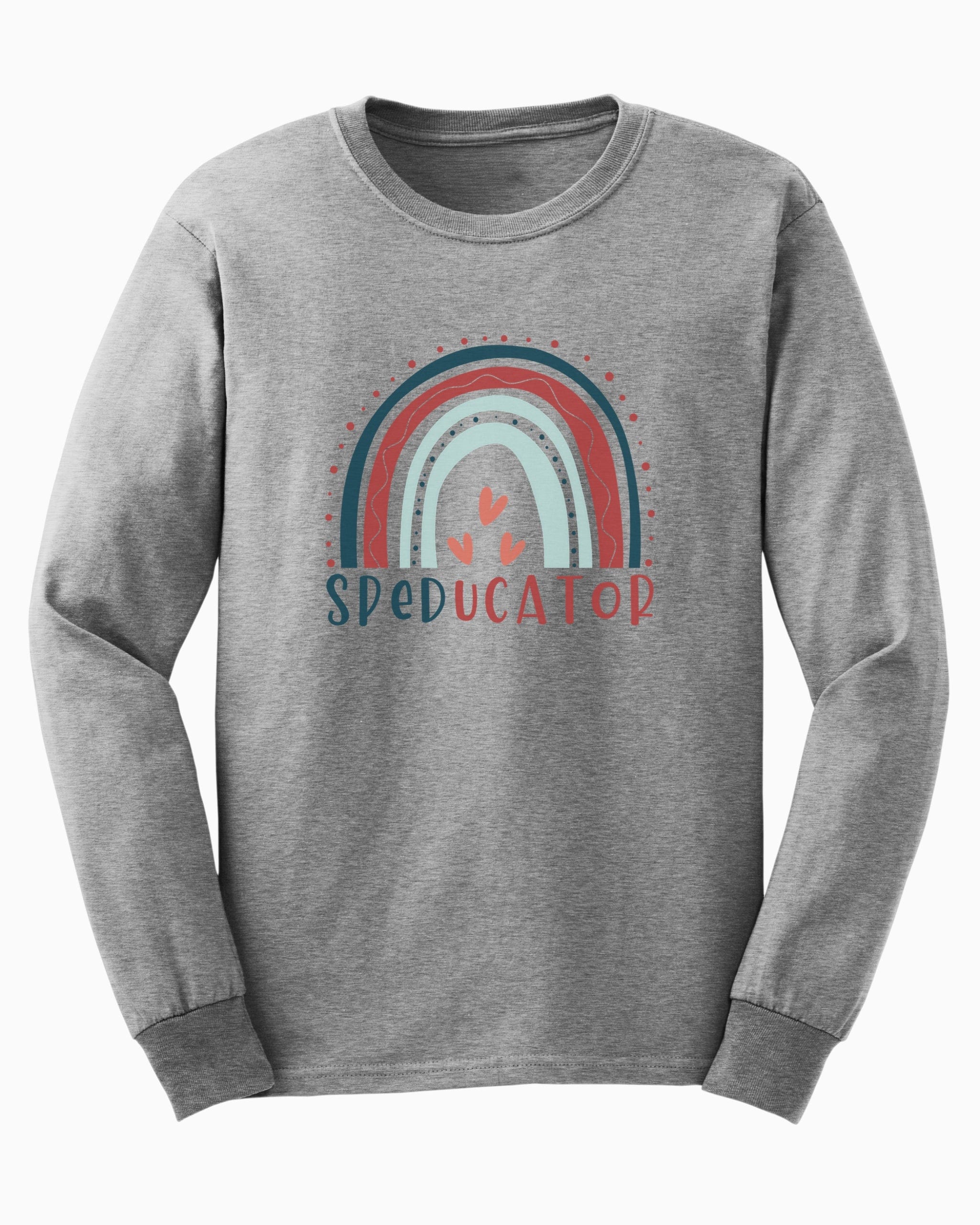 SPEDucator Boho Rainbow Long Sleeve T-Shirt-Sport Grey-Neurodiversity, ADHD & Autism Awareness & Acceptance Long-sleeve by Daily Bloom
