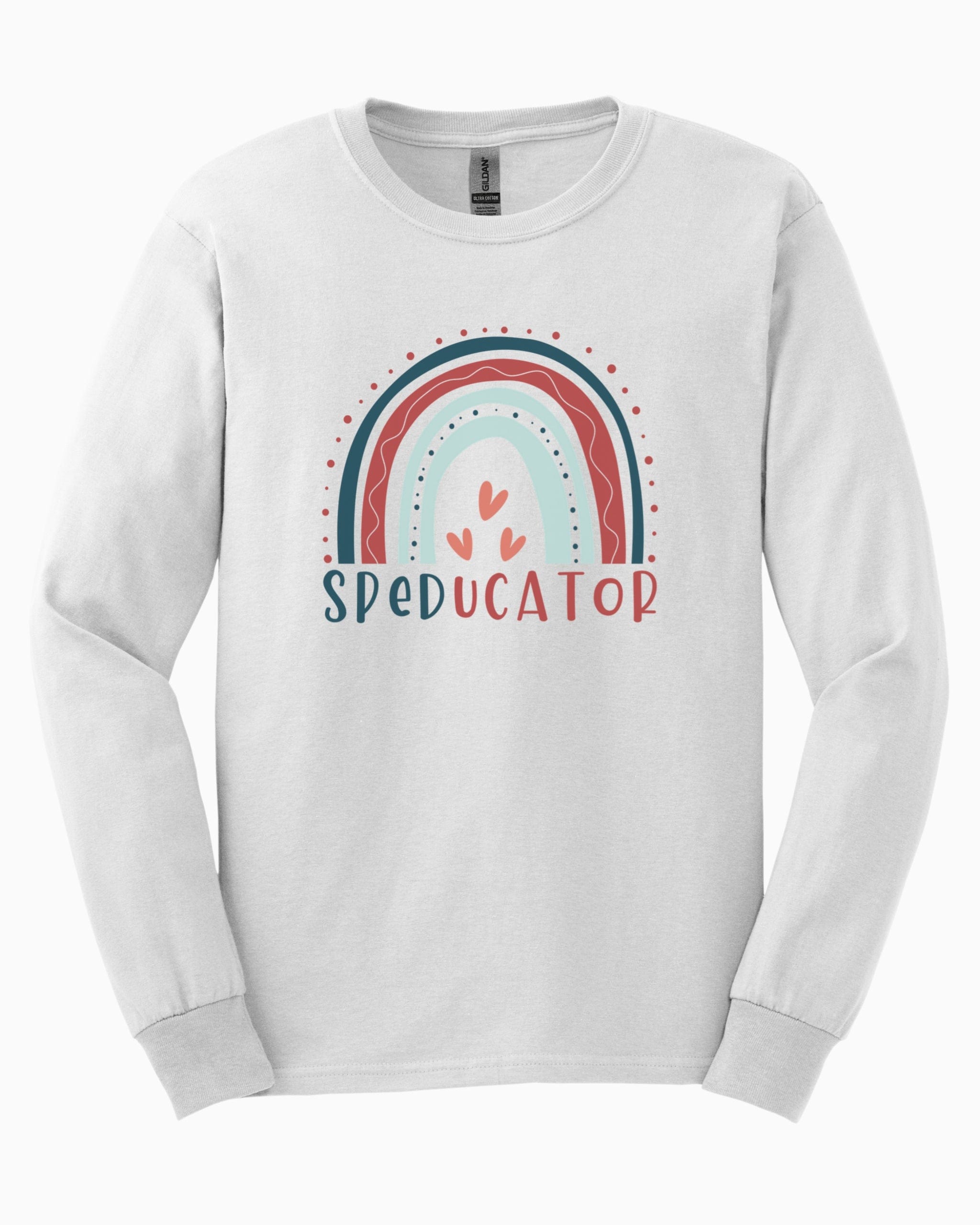 SPEDucator Boho Rainbow Long Sleeve T-Shirt-White-Neurodiversity, ADHD & Autism Awareness & Acceptance Long-sleeve by Daily Bloom