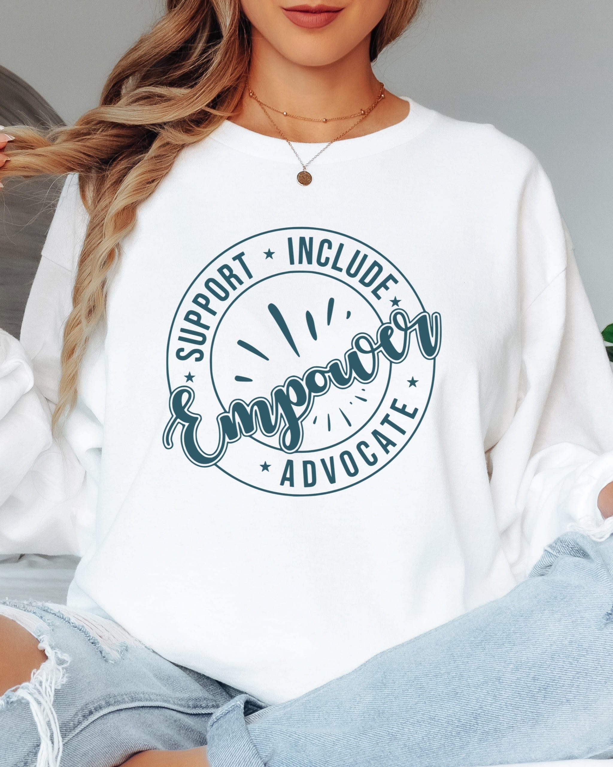 Support Include Advocate Empower Long Sleeve T-Shirt-Neurodiversity, ADHD & Autism Awareness & Acceptance Long-sleeve by Daily Bloom