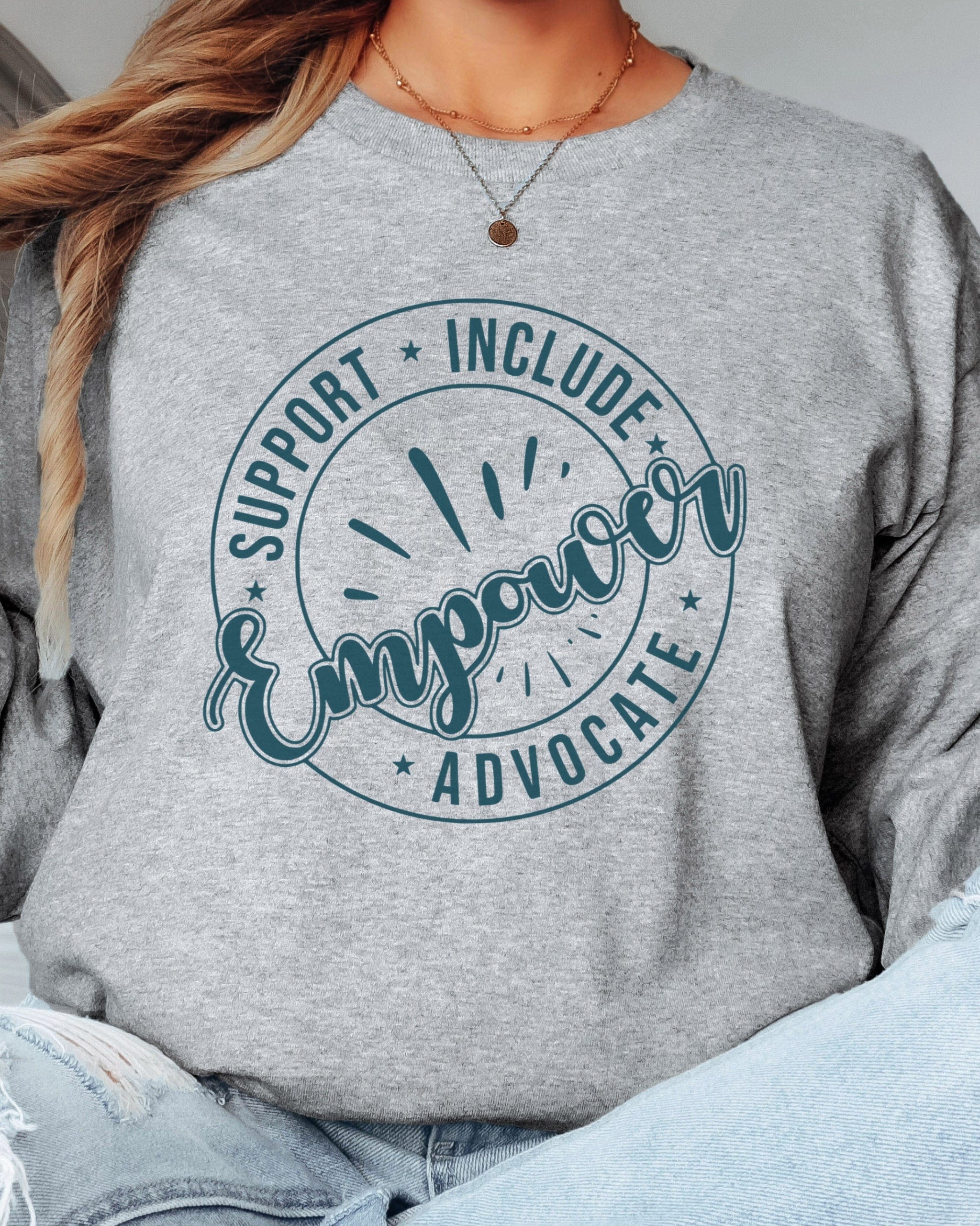 Support Include Advocate Empower Long Sleeve T-Shirt-Neurodiversity, ADHD & Autism Awareness & Acceptance Long-sleeve by Daily Bloom