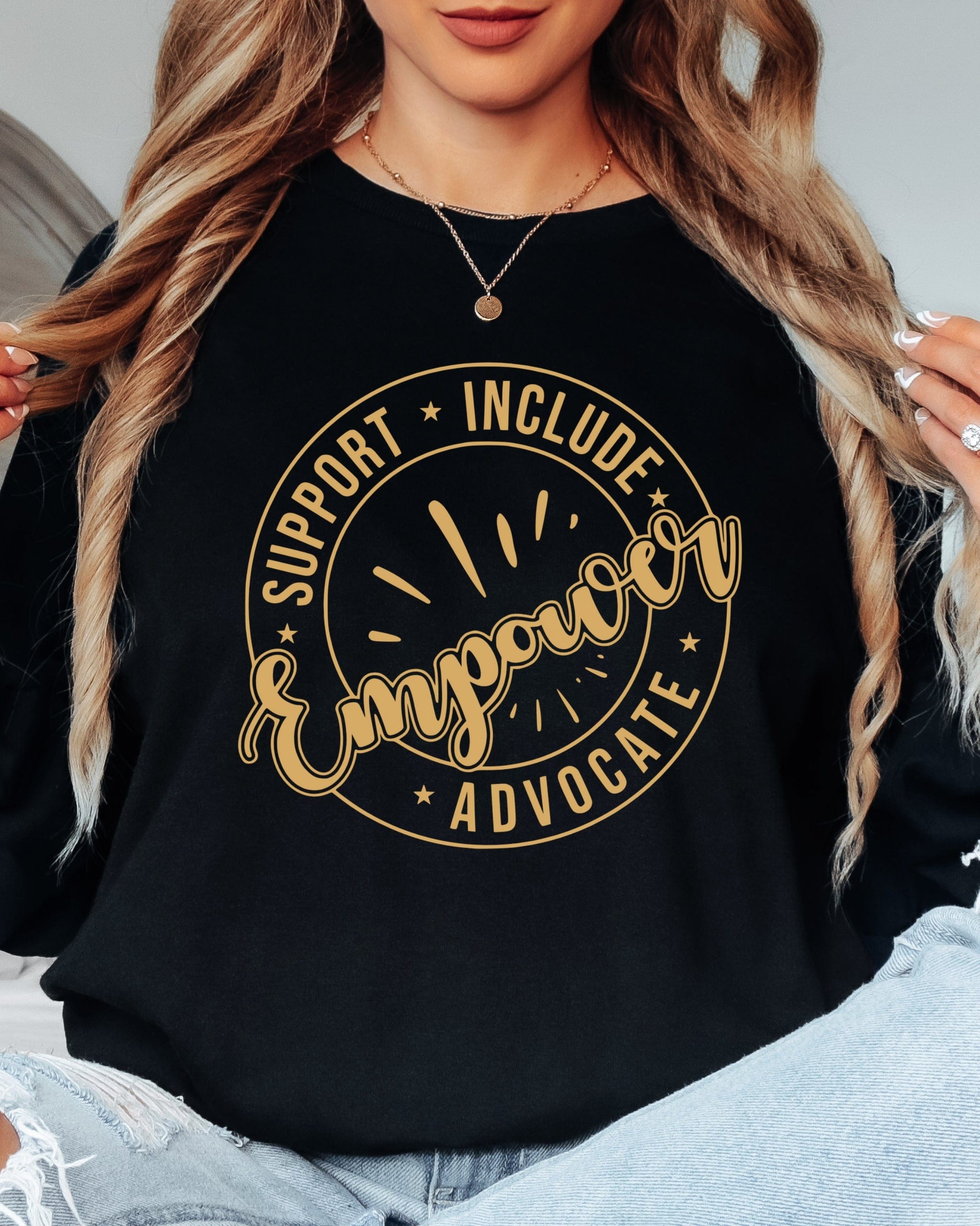 Support Include Advocate Empower Long Sleeve T-Shirt-Neurodiversity, ADHD & Autism Awareness & Acceptance Long-sleeve by Daily Bloom