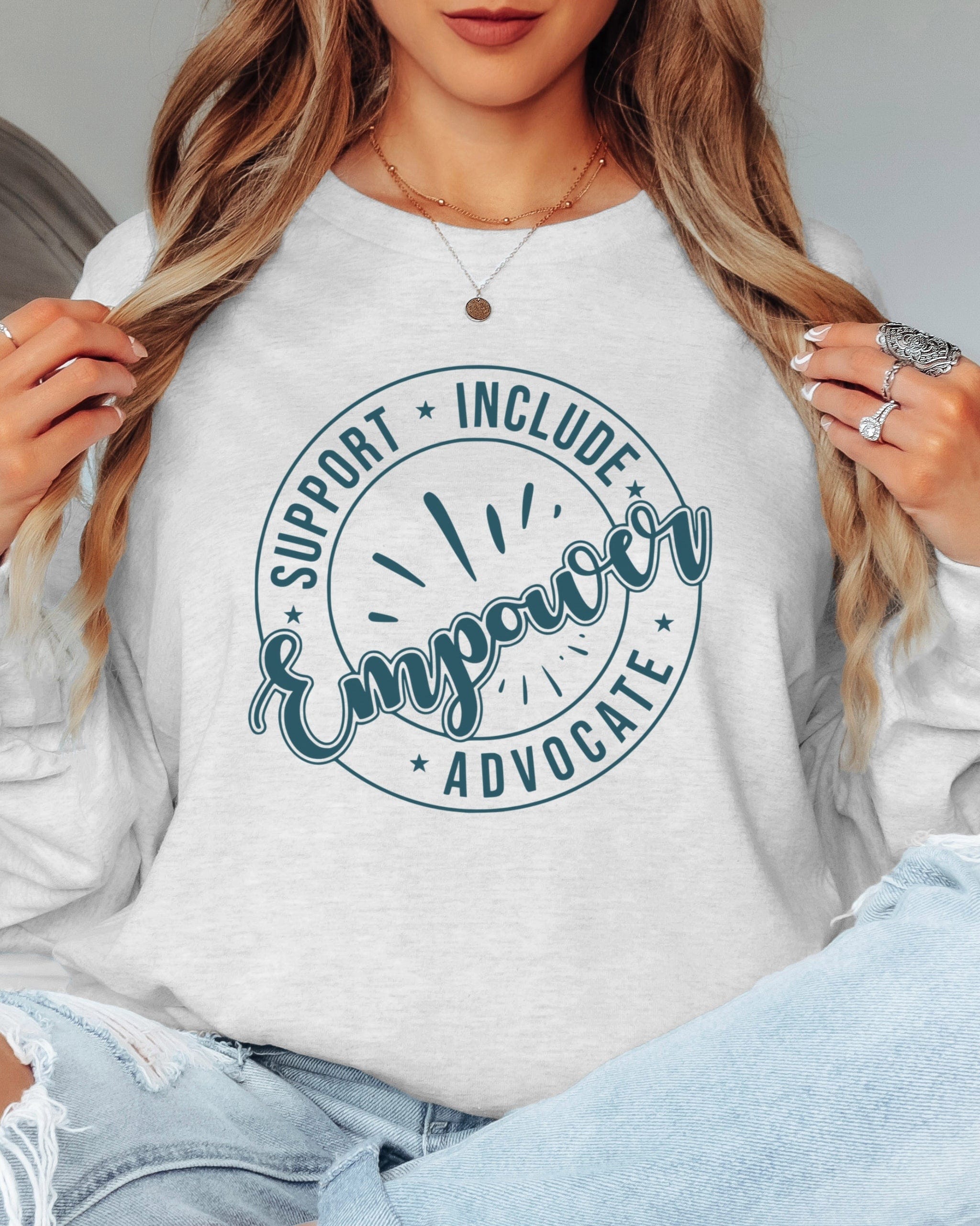 Support Include Advocate Empower Long Sleeve T-Shirt-Neurodiversity, ADHD & Autism Awareness & Acceptance Long-sleeve by Daily Bloom