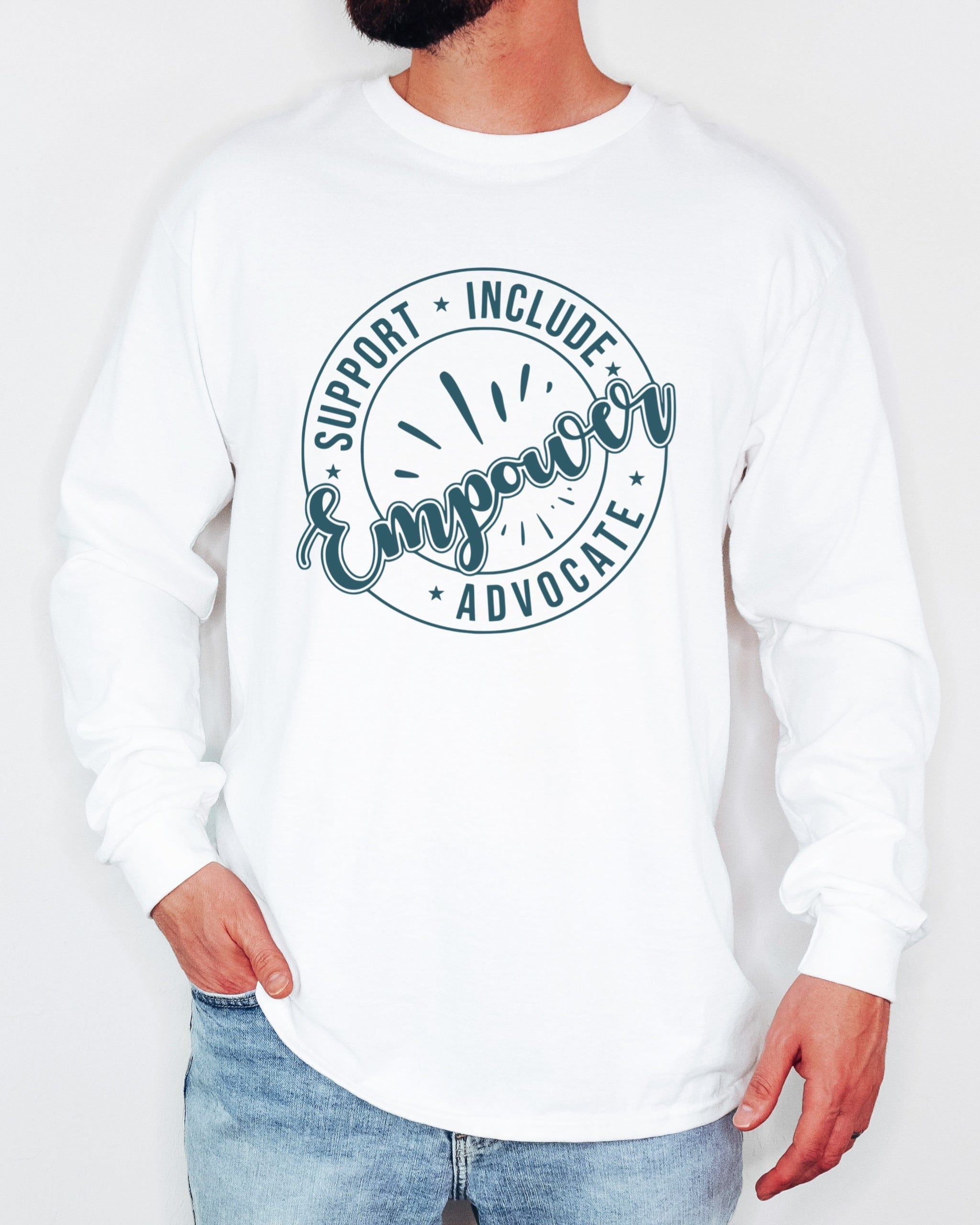 Support Include Advocate Empower Long Sleeve T-Shirt-Neurodiversity, ADHD & Autism Awareness & Acceptance Long-sleeve by Daily Bloom