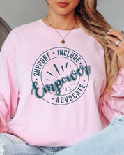 Support Include Advocate Empower Long Sleeve T-Shirt-Neurodiversity, ADHD & Autism Awareness & Acceptance Long-sleeve by Daily Bloom