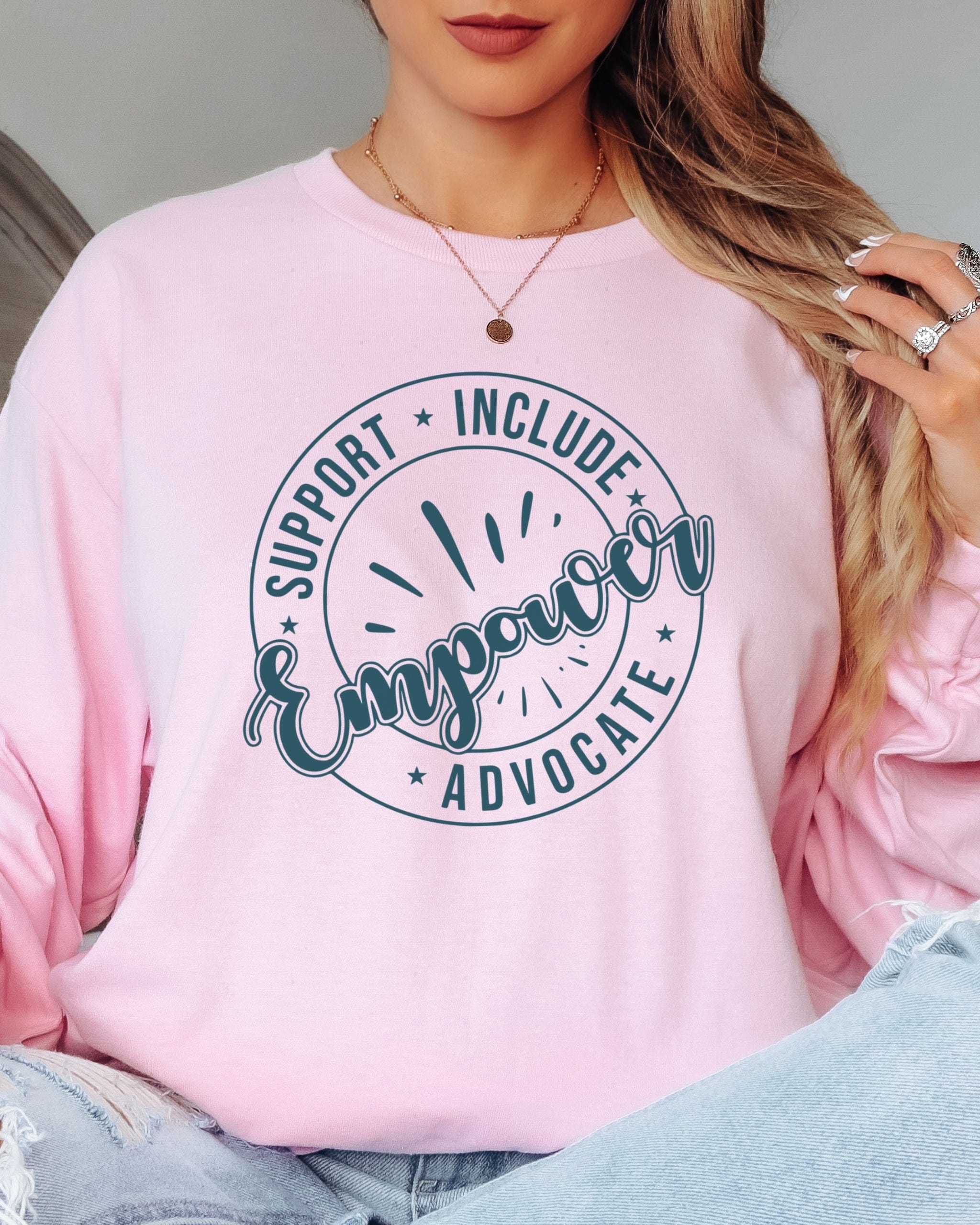 Support Include Advocate Empower Long Sleeve T-Shirt-Neurodiversity, ADHD & Autism Awareness & Acceptance Long-sleeve by Daily Bloom