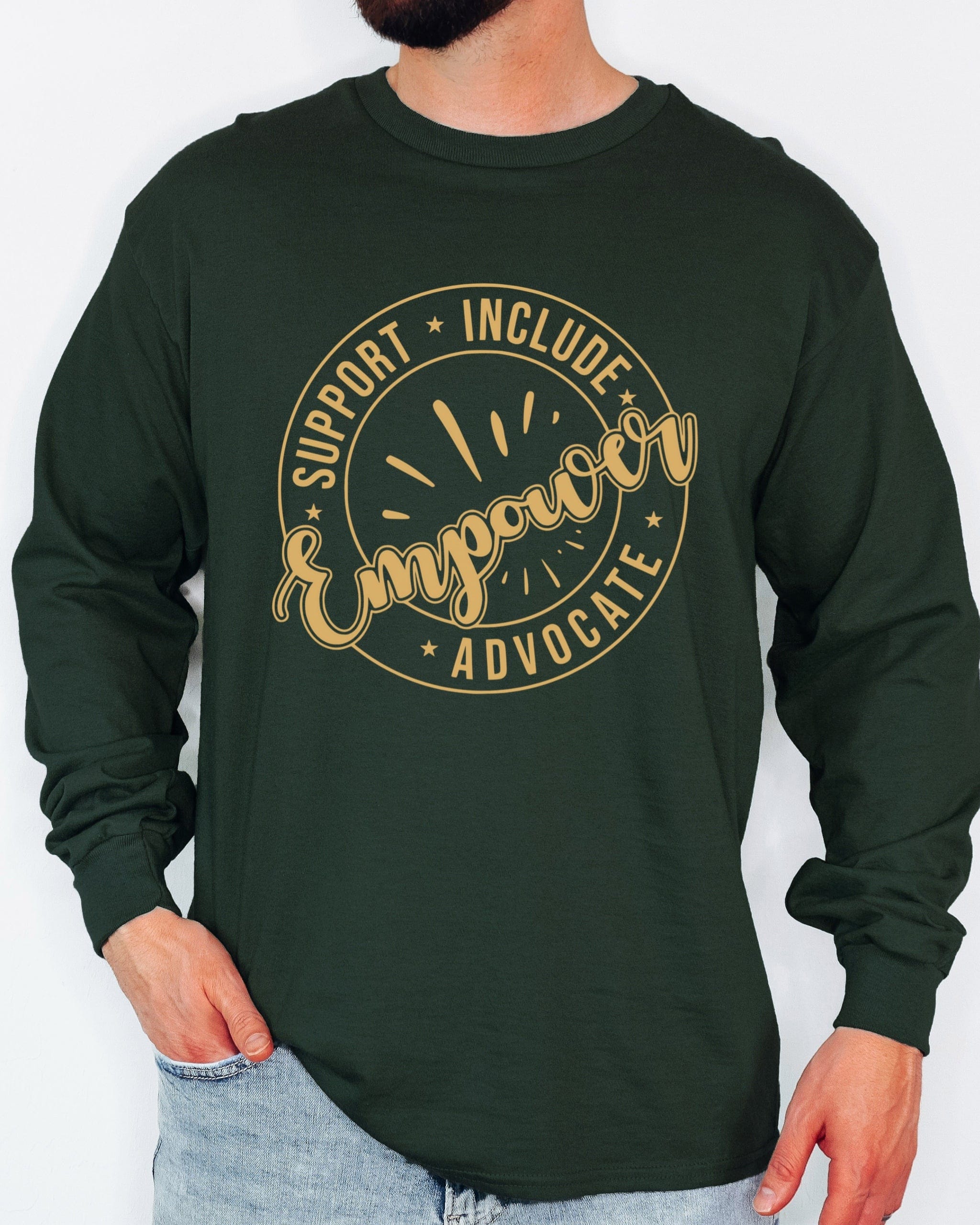 Support Include Advocate Empower Long Sleeve T-Shirt-Neurodiversity, ADHD & Autism Awareness & Acceptance Long-sleeve by Daily Bloom