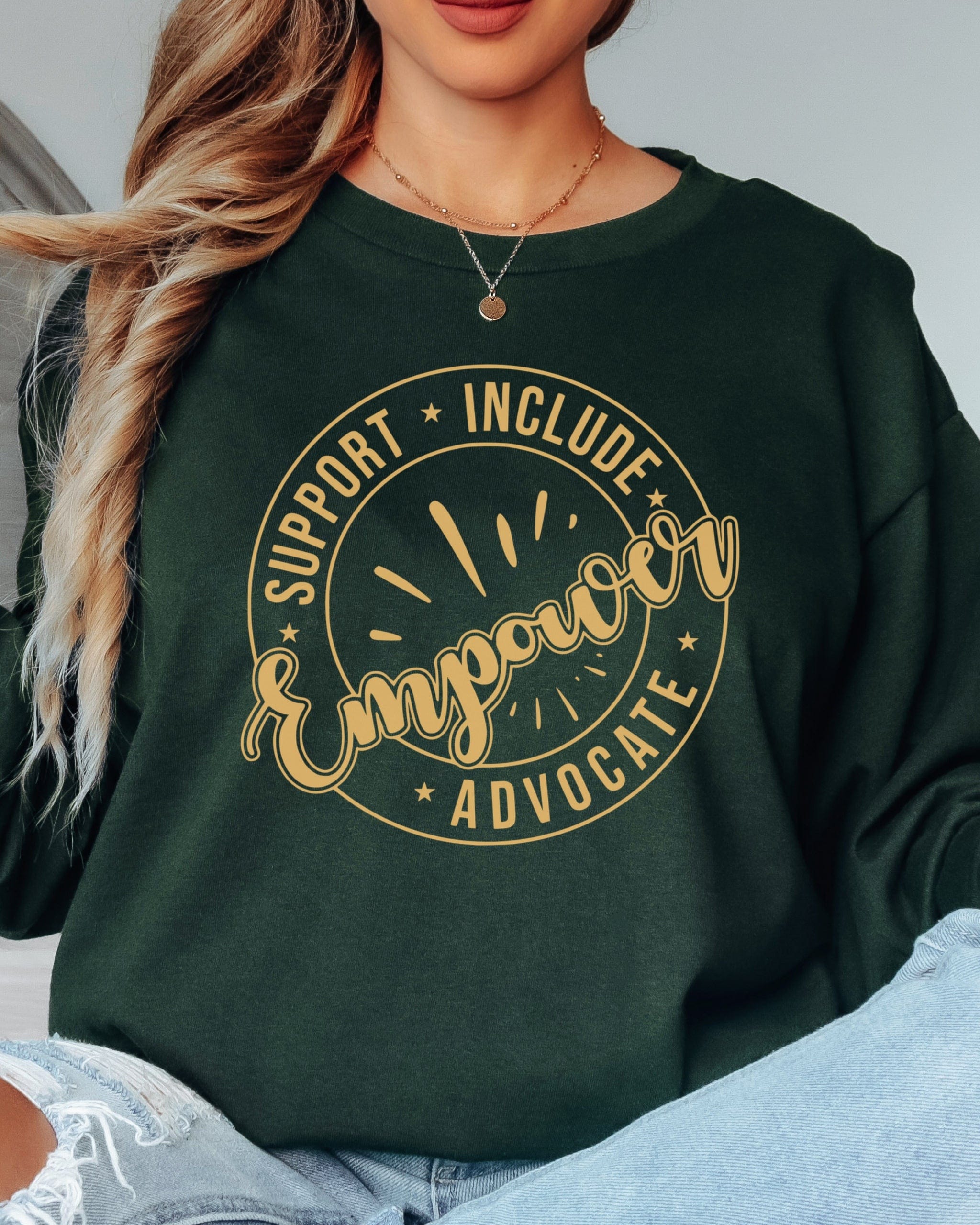 Support Include Advocate Empower Long Sleeve T-Shirt-Neurodiversity, ADHD & Autism Awareness & Acceptance Long-sleeve by Daily Bloom