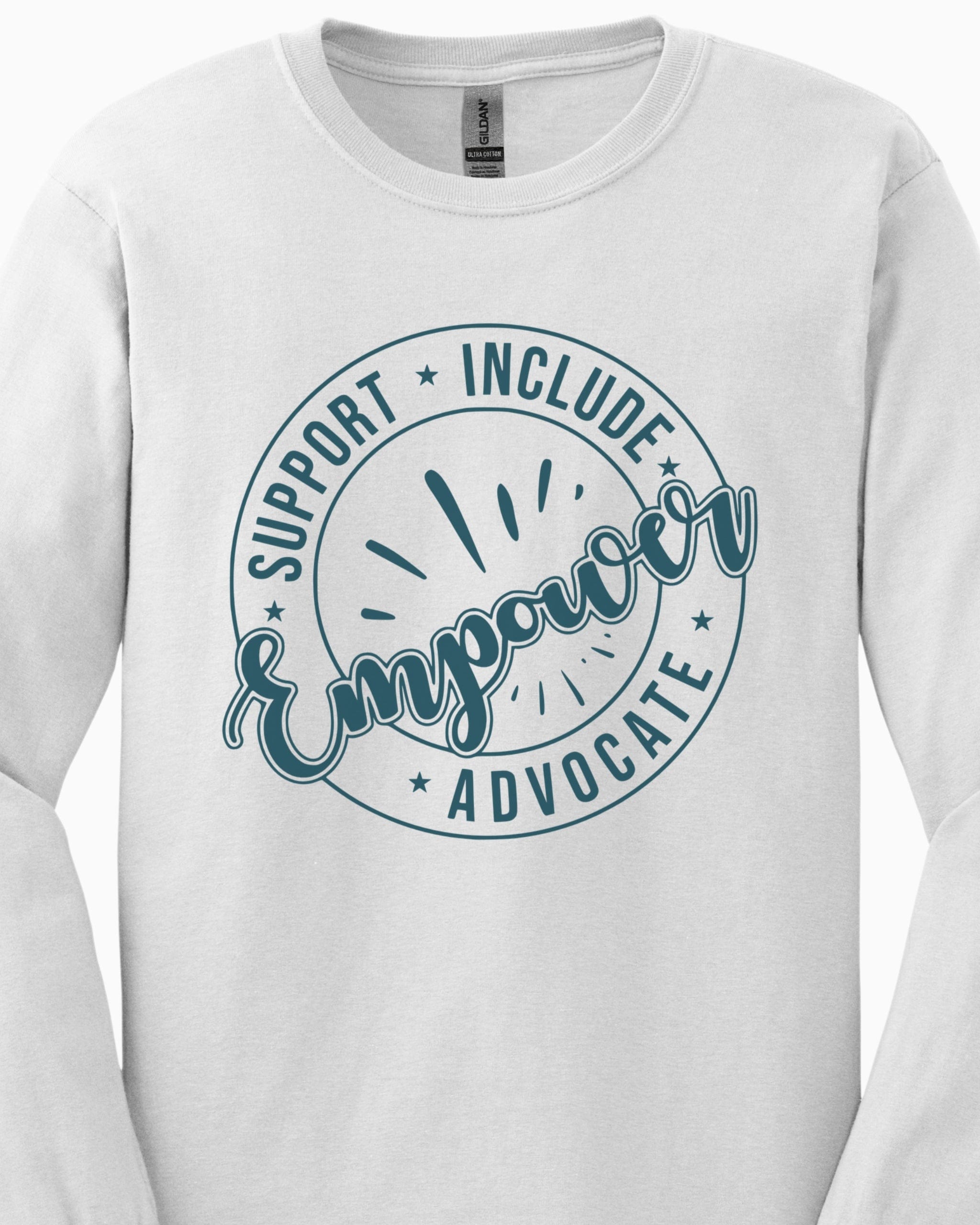 Support Include Advocate Empower Long Sleeve T-Shirt-Neurodiversity, ADHD & Autism Awareness & Acceptance Long-sleeve by Daily Bloom
