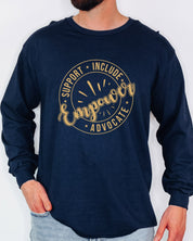 Support Include Advocate Empower Long Sleeve T-Shirt-Neurodiversity, ADHD & Autism Awareness & Acceptance Long-sleeve by Daily Bloom