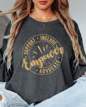Support Include Advocate Empower Long Sleeve T-Shirt-Neurodiversity, ADHD & Autism Awareness & Acceptance Long-sleeve by Daily Bloom