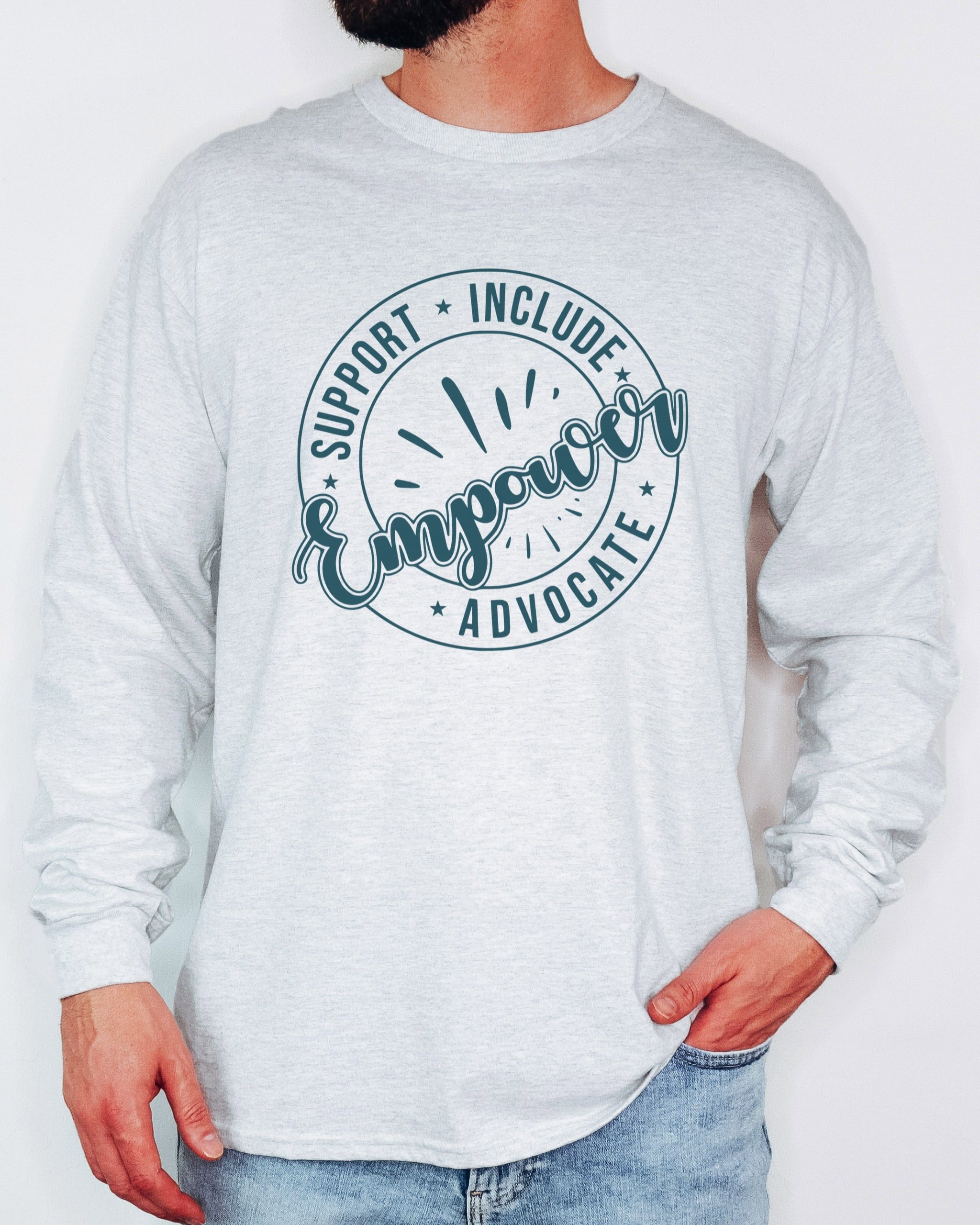 Support Include Advocate Empower Long Sleeve T-Shirt-Neurodiversity, ADHD & Autism Awareness & Acceptance Long-sleeve by Daily Bloom