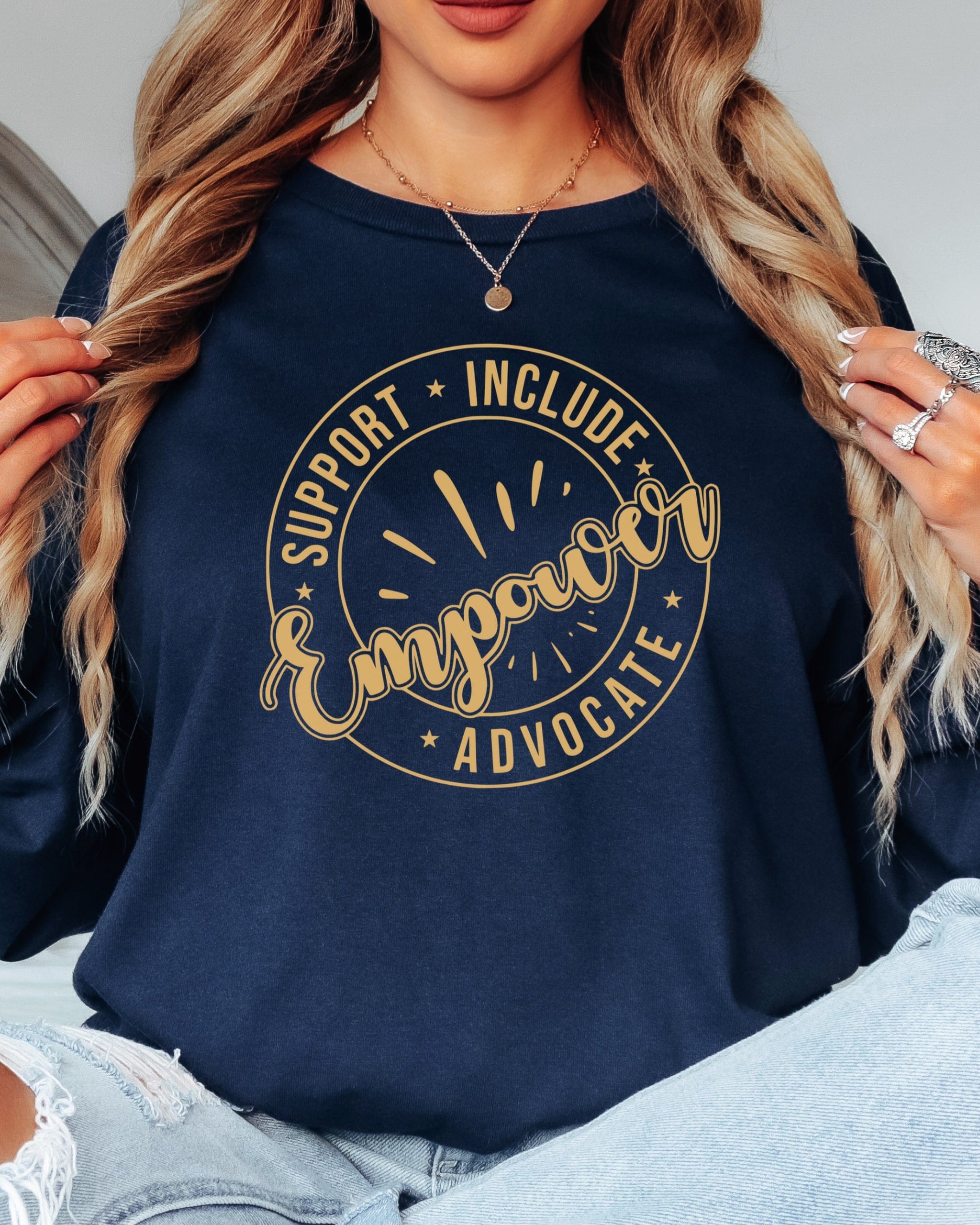 Support Include Advocate Empower Long Sleeve T-Shirt-Neurodiversity, ADHD & Autism Awareness & Acceptance Long-sleeve by Daily Bloom