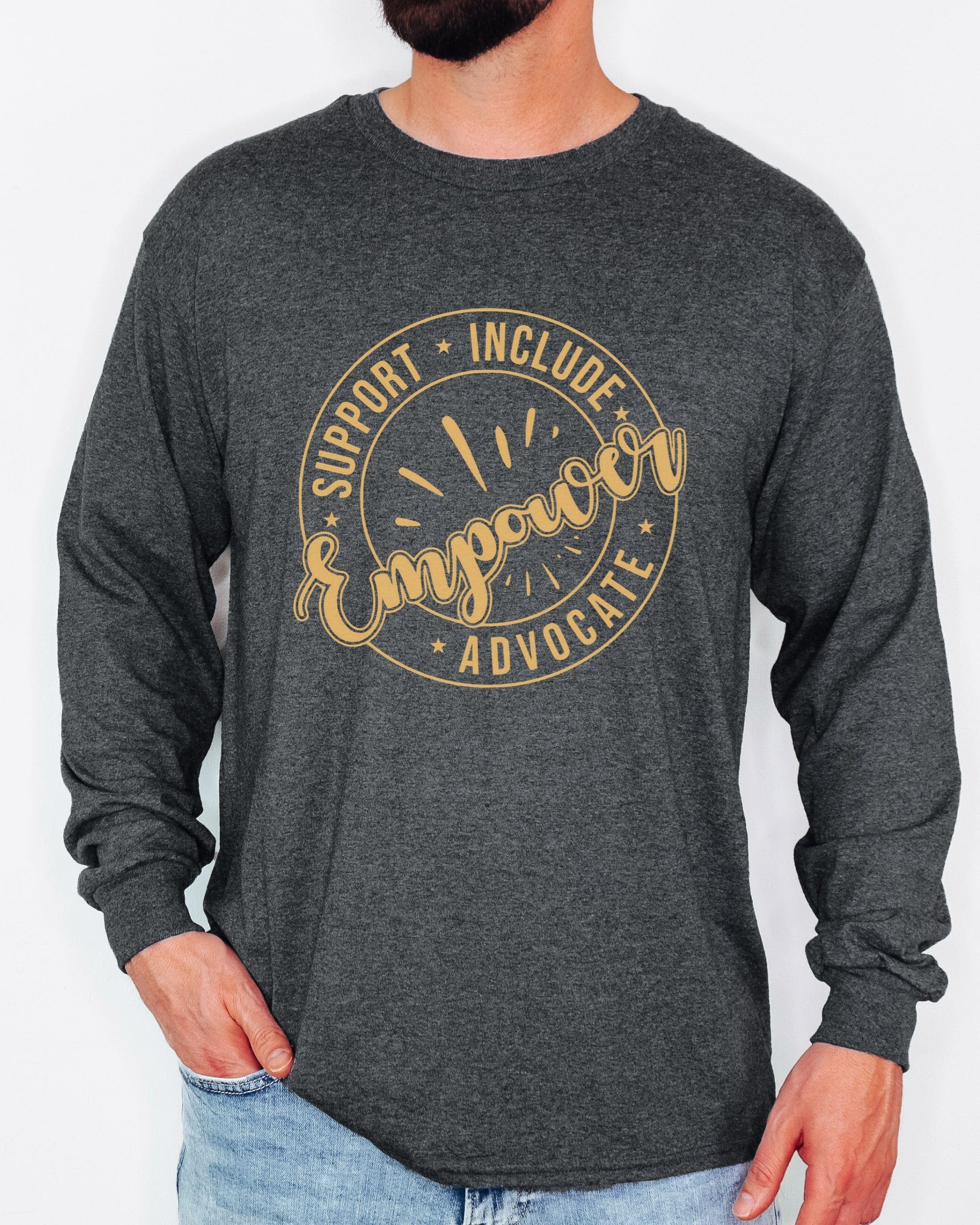 Support Include Advocate Empower Long Sleeve T-Shirt-Neurodiversity, ADHD & Autism Awareness & Acceptance Long-sleeve by Daily Bloom