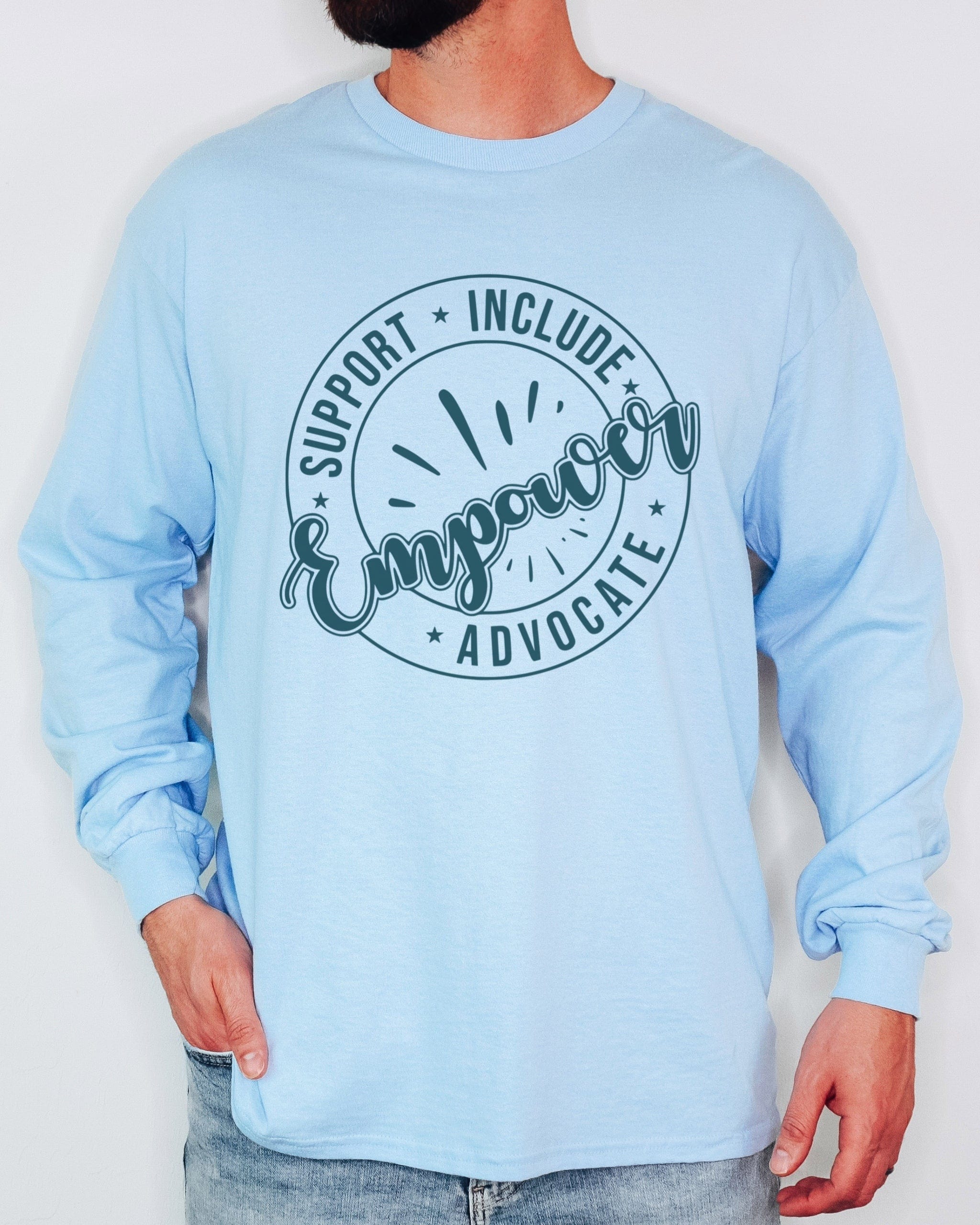 Support Include Advocate Empower Long Sleeve T-Shirt-Neurodiversity, ADHD & Autism Awareness & Acceptance Long-sleeve by Daily Bloom