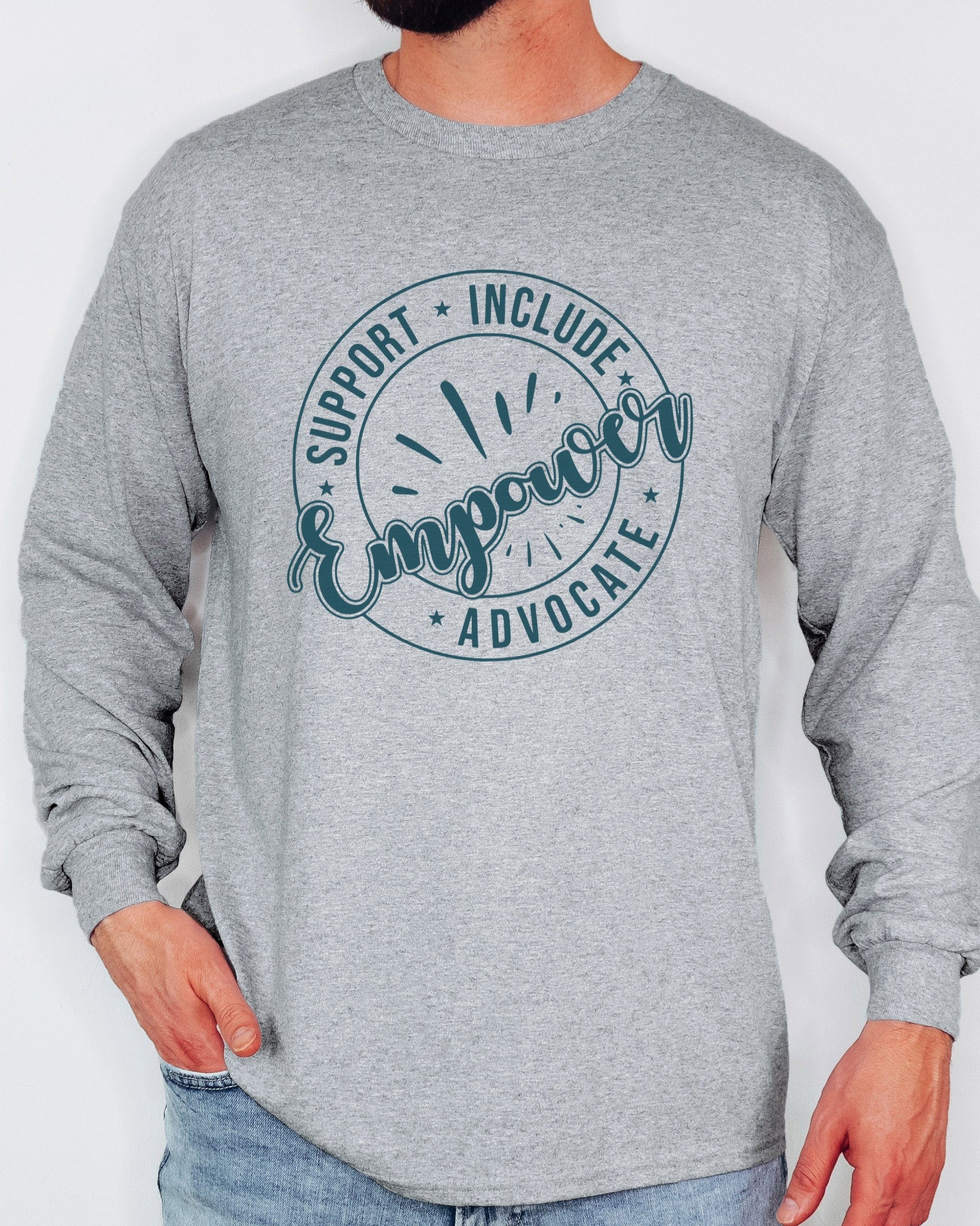 Support Include Advocate Empower Long Sleeve T-Shirt-Neurodiversity, ADHD & Autism Awareness & Acceptance Long-sleeve by Daily Bloom